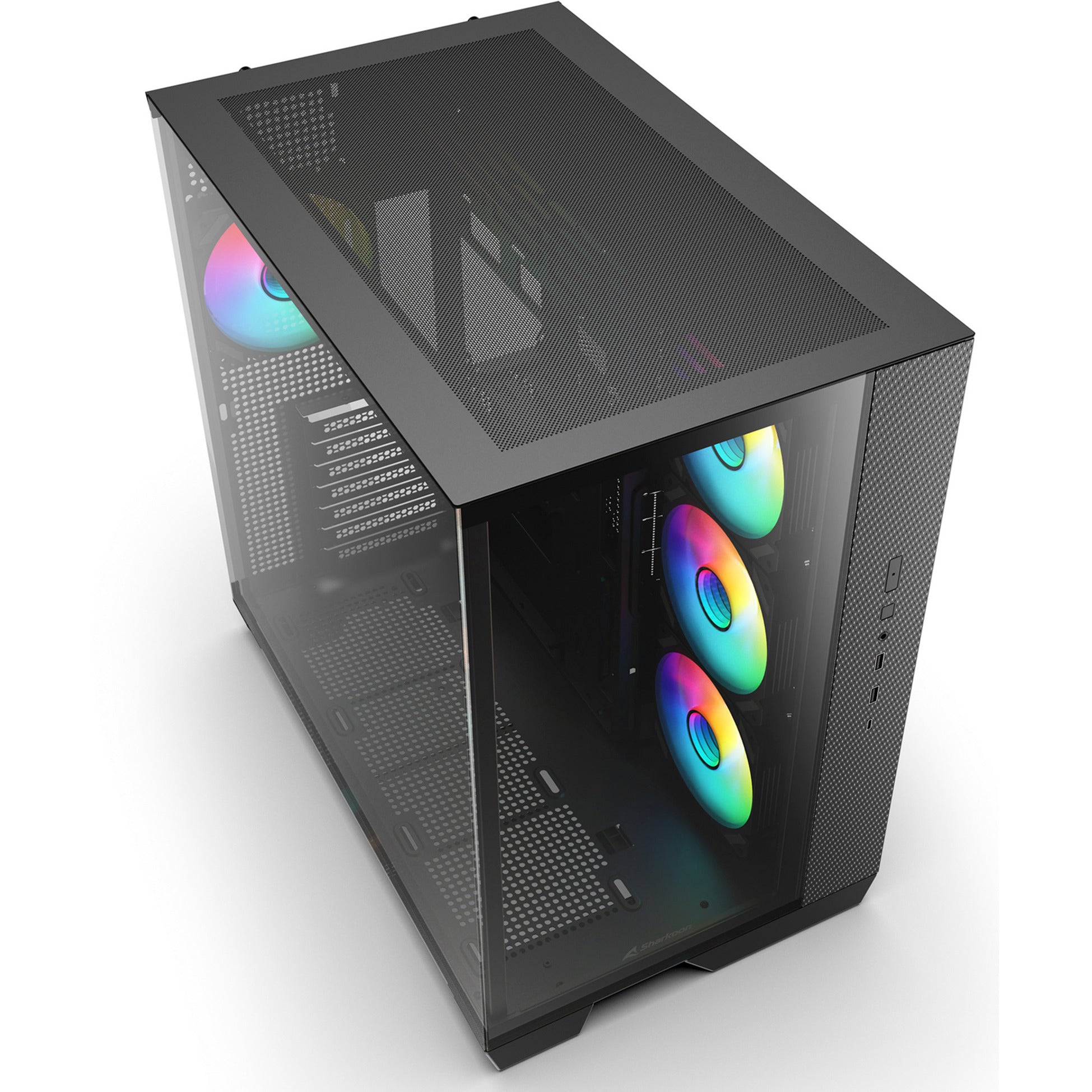 Sharkoon steel shark midi tower behuizing (zwart | 2x usb-a | 1x usb-c | rgb | tempered glass)