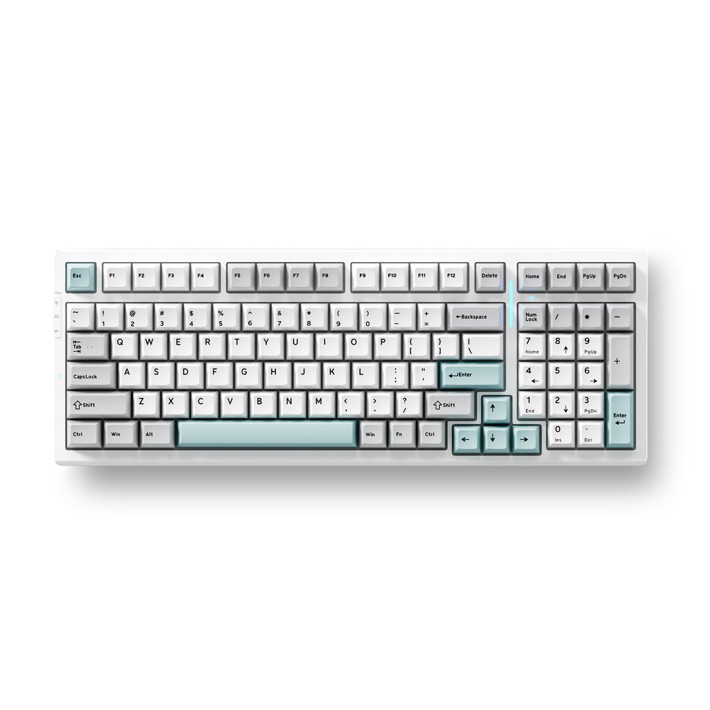 Mchose g98 pro gray blue flame orange wireless tri-mode custom mechanical, gaming toetsenbord (grijs blauw, us lay-out, ttc flame orange, 98%, rgb, hot swap, double-shot pbt, draadloos bluetooth usb-c)