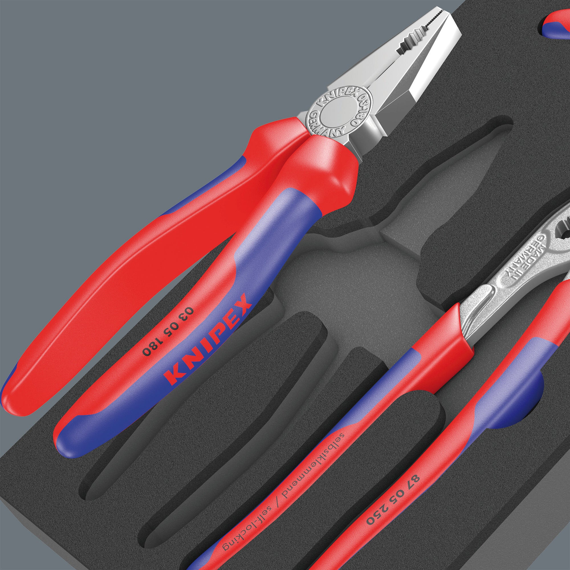 Wera 9784 schuimrubberen inzetstuk met knipex tangen set vde 1, 3‑delig tangenset (zwart grijs)
