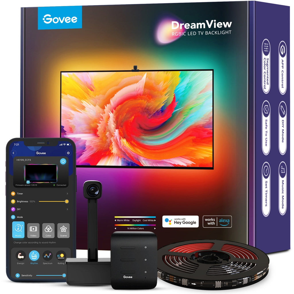Govee h6199 dreamview t1 tv achtergrondverlichting sfeerverlichting (5 meter, rgbic, wifi, bluetooth, voor 75 - 85 inch tv's)