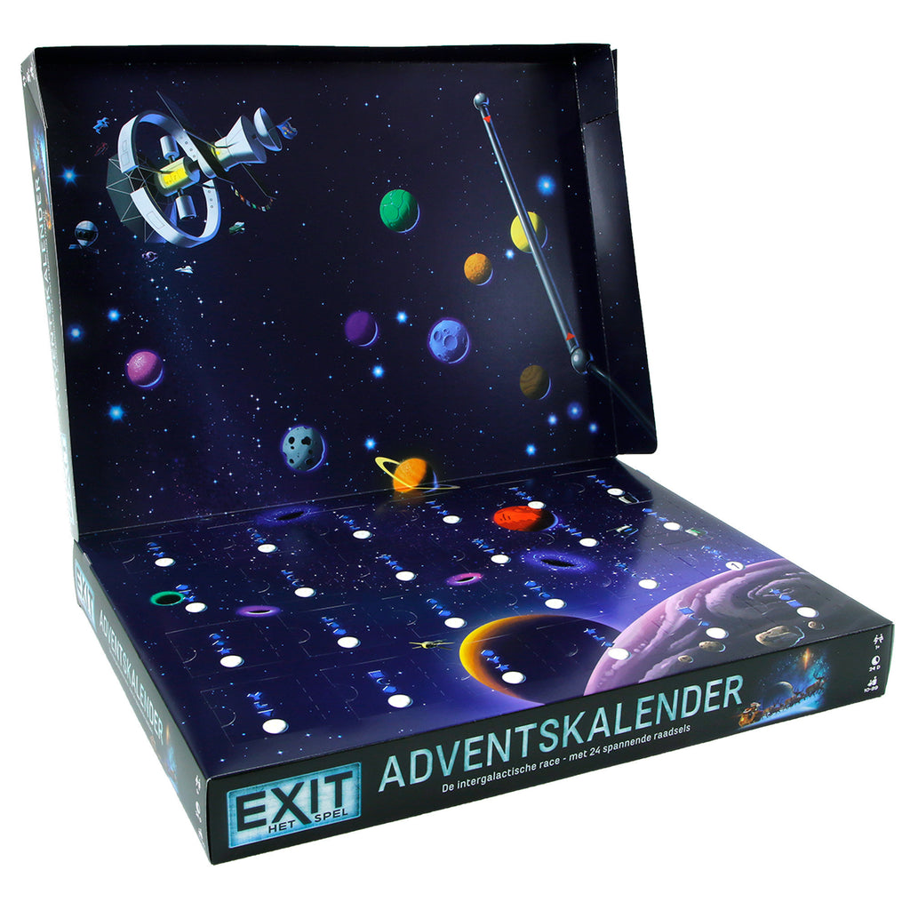 999Games 999 Games Exit Adventskalender: Das intergalaktische Rennen Brettspiel (Niederländisch, 1 Spieler, 24 Tage, ab 10 Jahren)