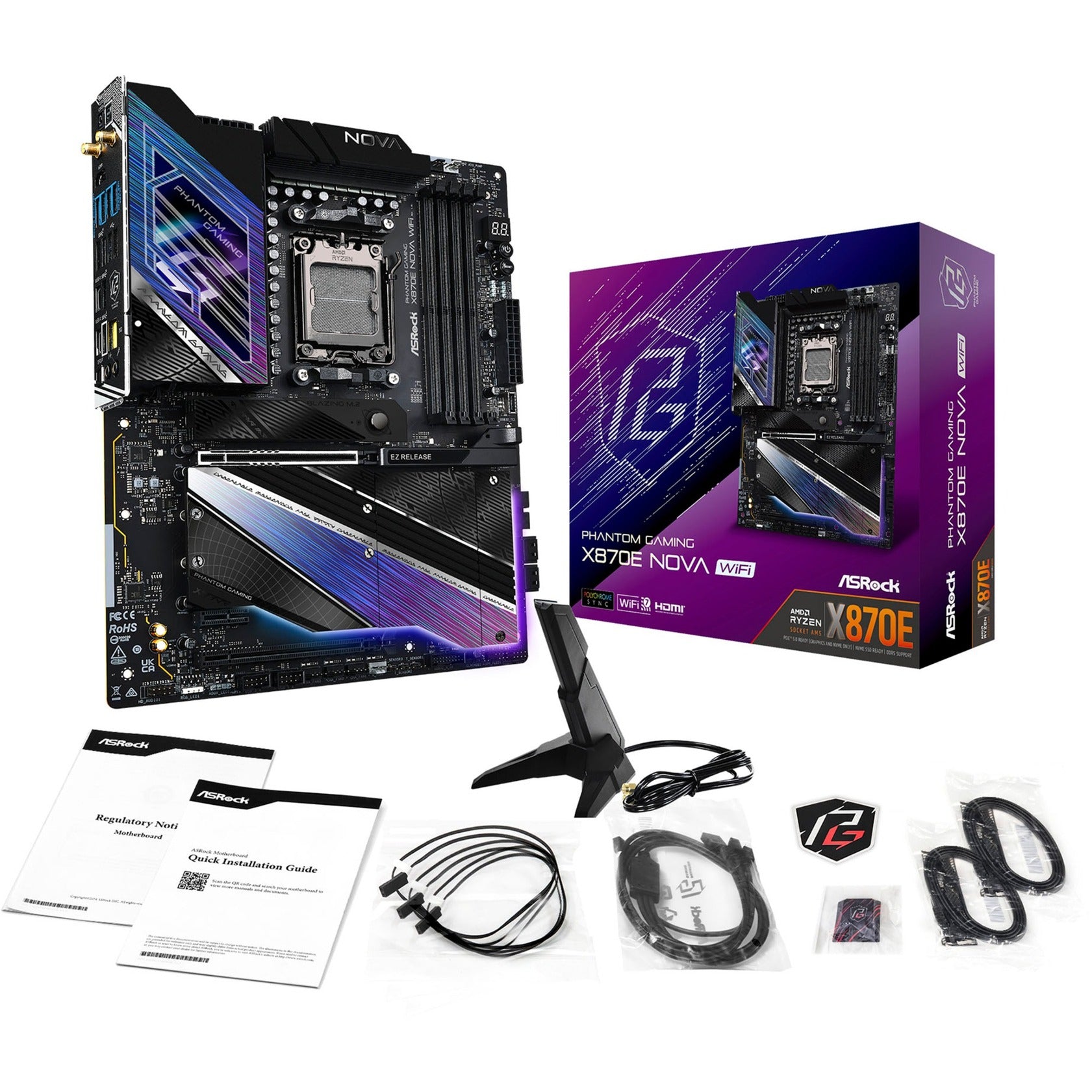 Asrock x870e nova wifi socket am5 moederbord (raid, 5 gb-lan, wi-fi 7, bt, e-atx)
