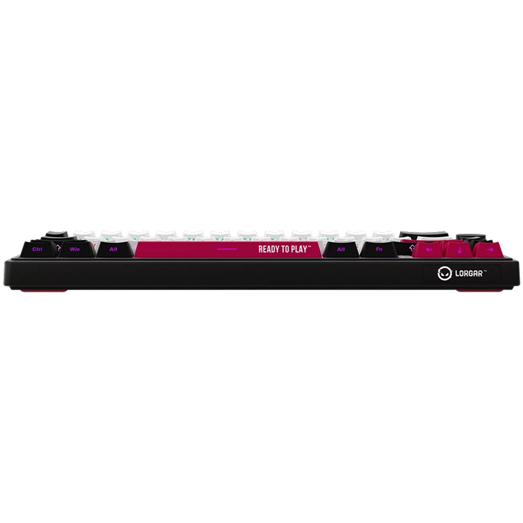 Lorgar kbp70mw rgb mechanisch gaming toetsenbord (zwart, us lay-out (qwerty), logar toxic purple, 65%, rgb, hot-swappable, pbt double-shot, bluetooth | 2.4ghz | usb)