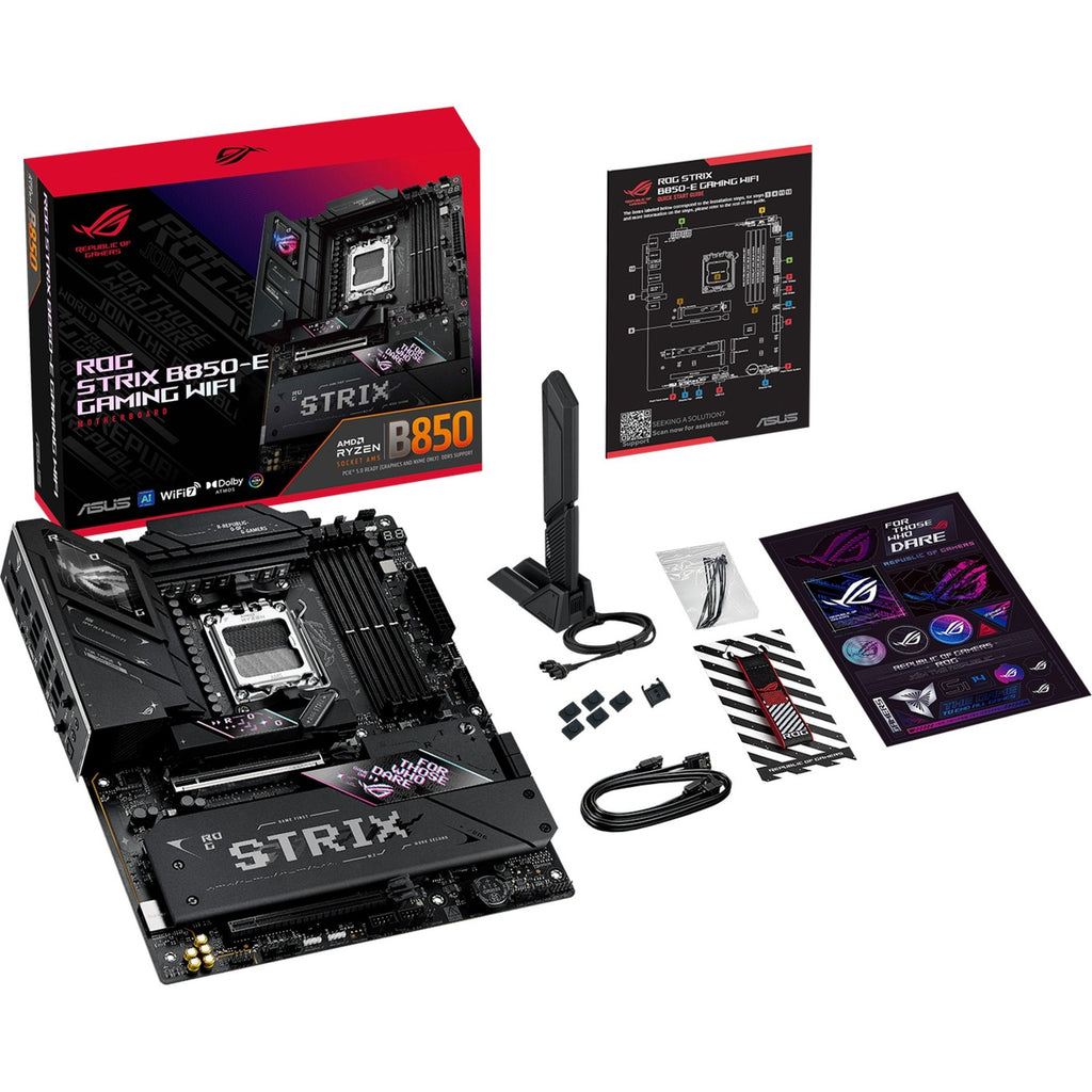 Asus rog strix b850-e gaming wifi socket am5 moederbord (zwart, raid, 5gb-lan, wi-fi 7, bt, sound, atx)