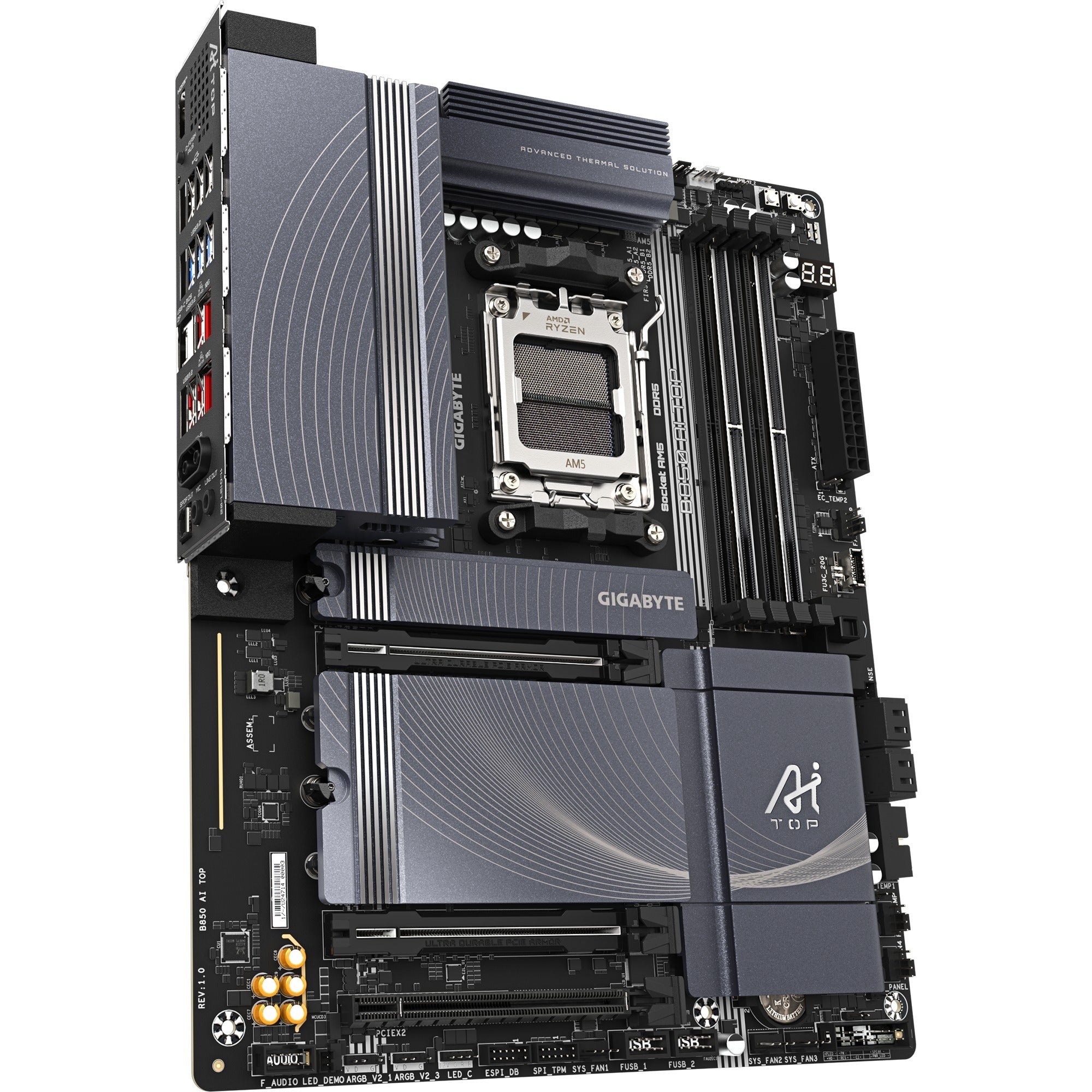 Gigabyte b850 ai top socket am5 moederbord (zwart grijs, raid, 2x 10 gb-lan, wi-fi 7, bt, sound, atx)