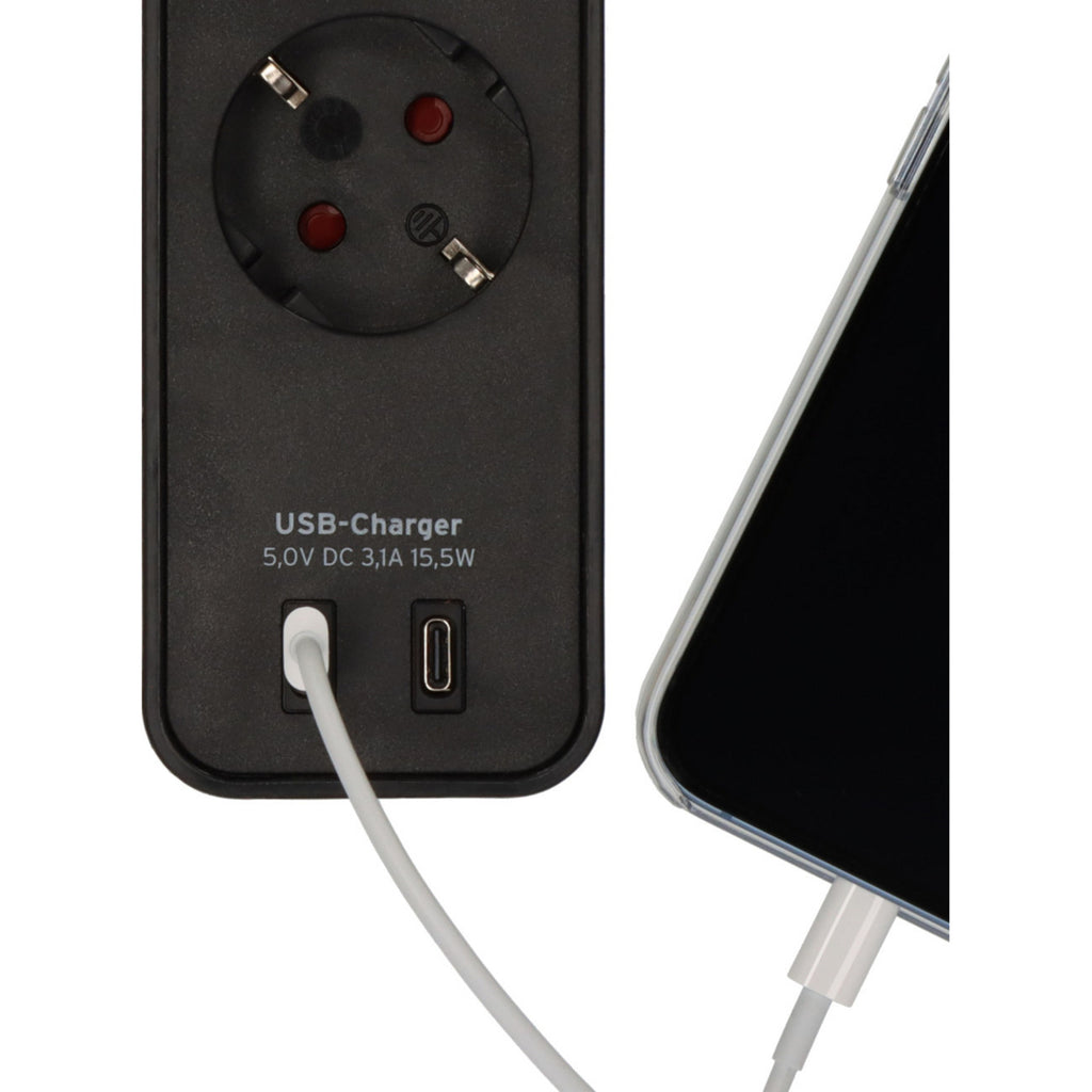Brennenstuhl ecolor 4-voudige stekkerdoos met 2 usb-laadaansluitingen (zwart, 4x stekker, 2x usb-c, 2x usb-c)