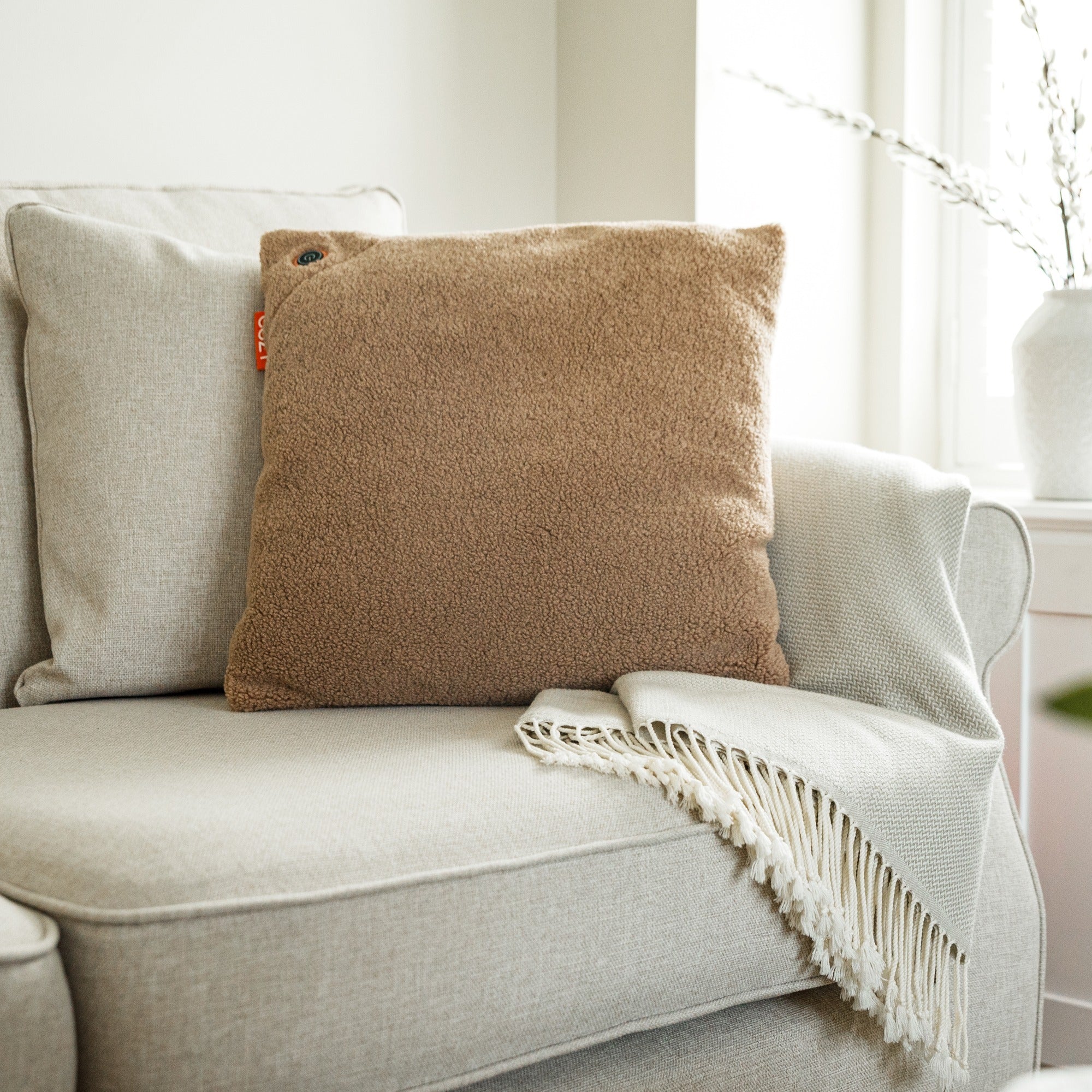 Cozy una woolly 45 x 45 cm draadloos warmtekussen (lichtbruin, powerbank 5000 mah)