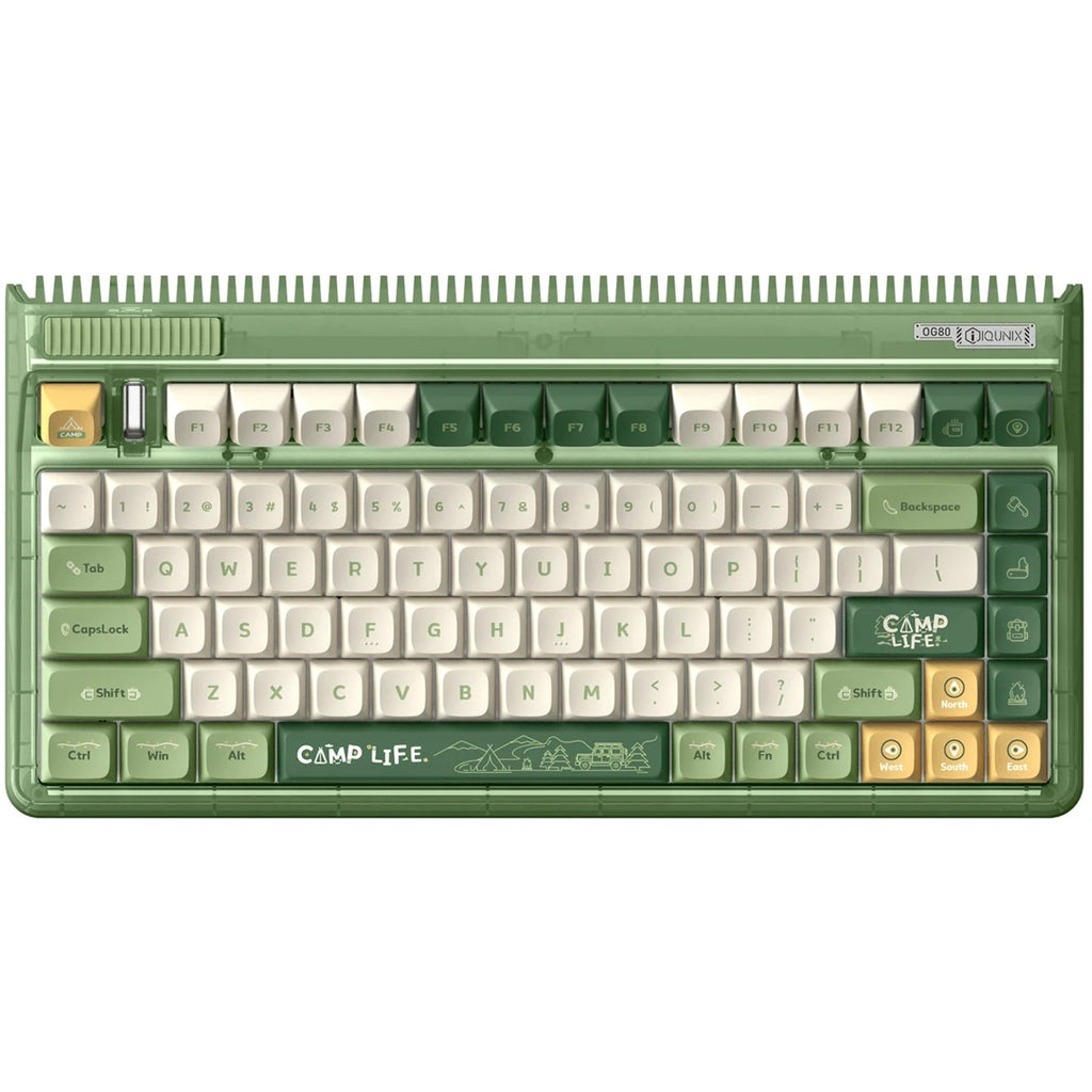 Iqunix og80 camping wireless mechanical keyboard (groen, us lay-out (qwerty), cherry mx red, 80% (tkl), rgb leds, hot-swappable, pbt, 2.4ghz | bluetooth 5.1 | usb-c)