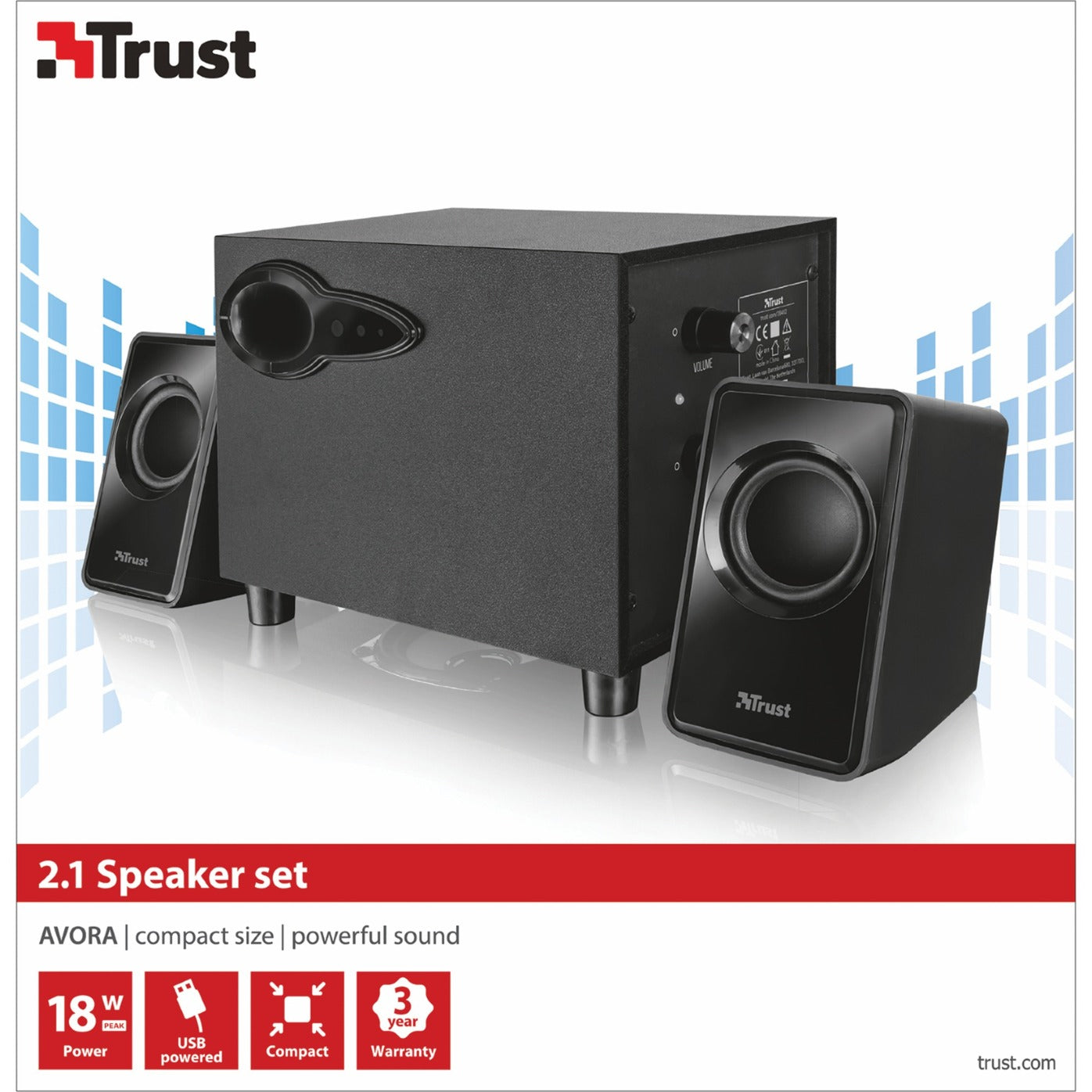 Trust avora 2.1 subwoofer speaker set pc-luidspreker (zwart, 20442)