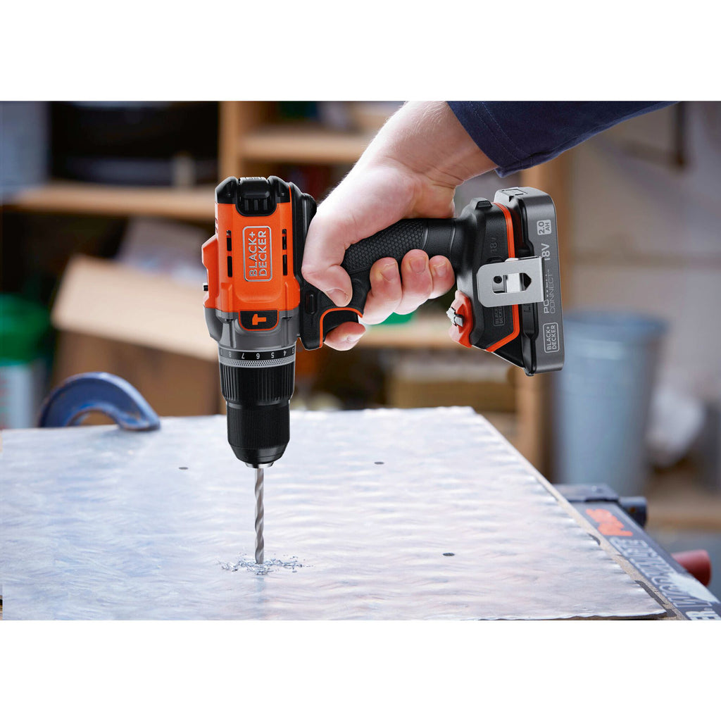 Black+decker 18v schroefklopboormachine + 18v pendeldecoupeerzaag bundel (zwart oranje)