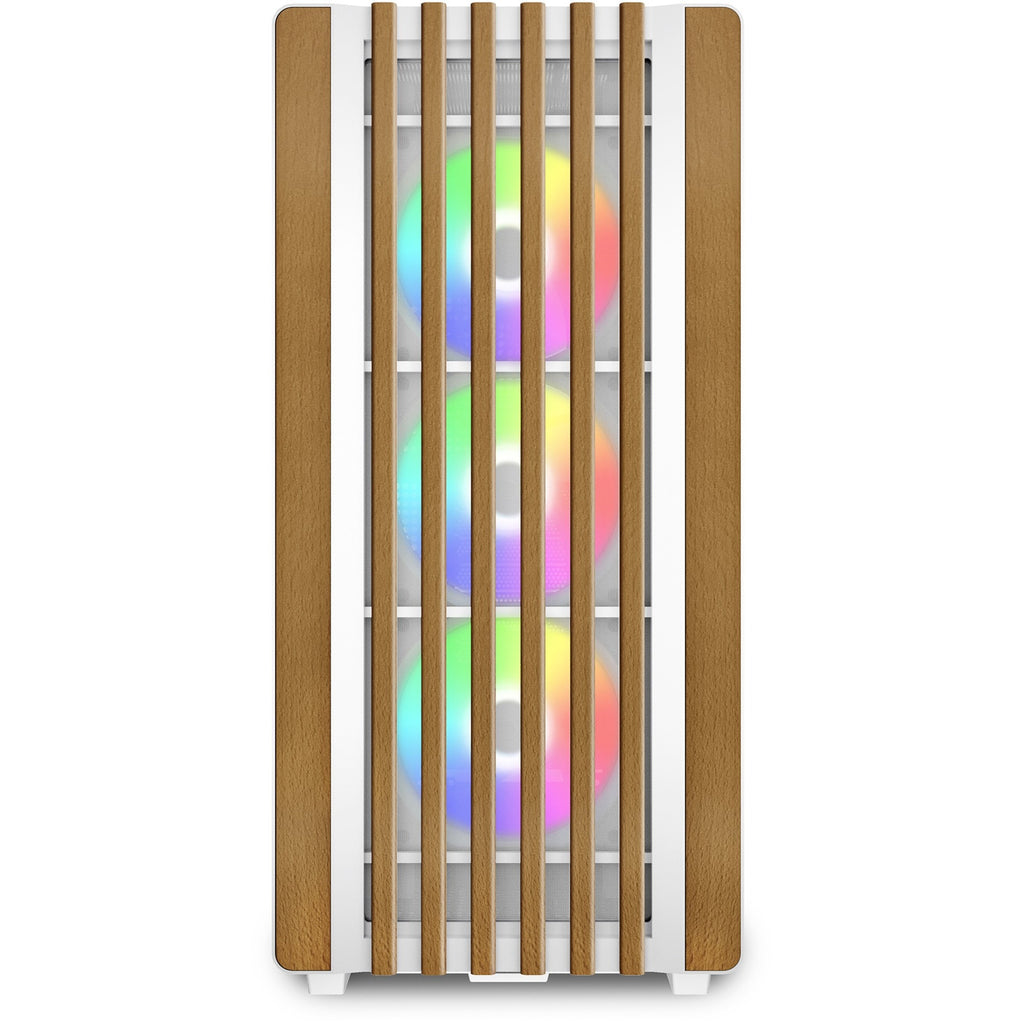 Sharkoon rebel c70g rgb midi tower behuizing (wit houtkleur | 2x usb-a | 1x usb-c | rgb | tempered glass)