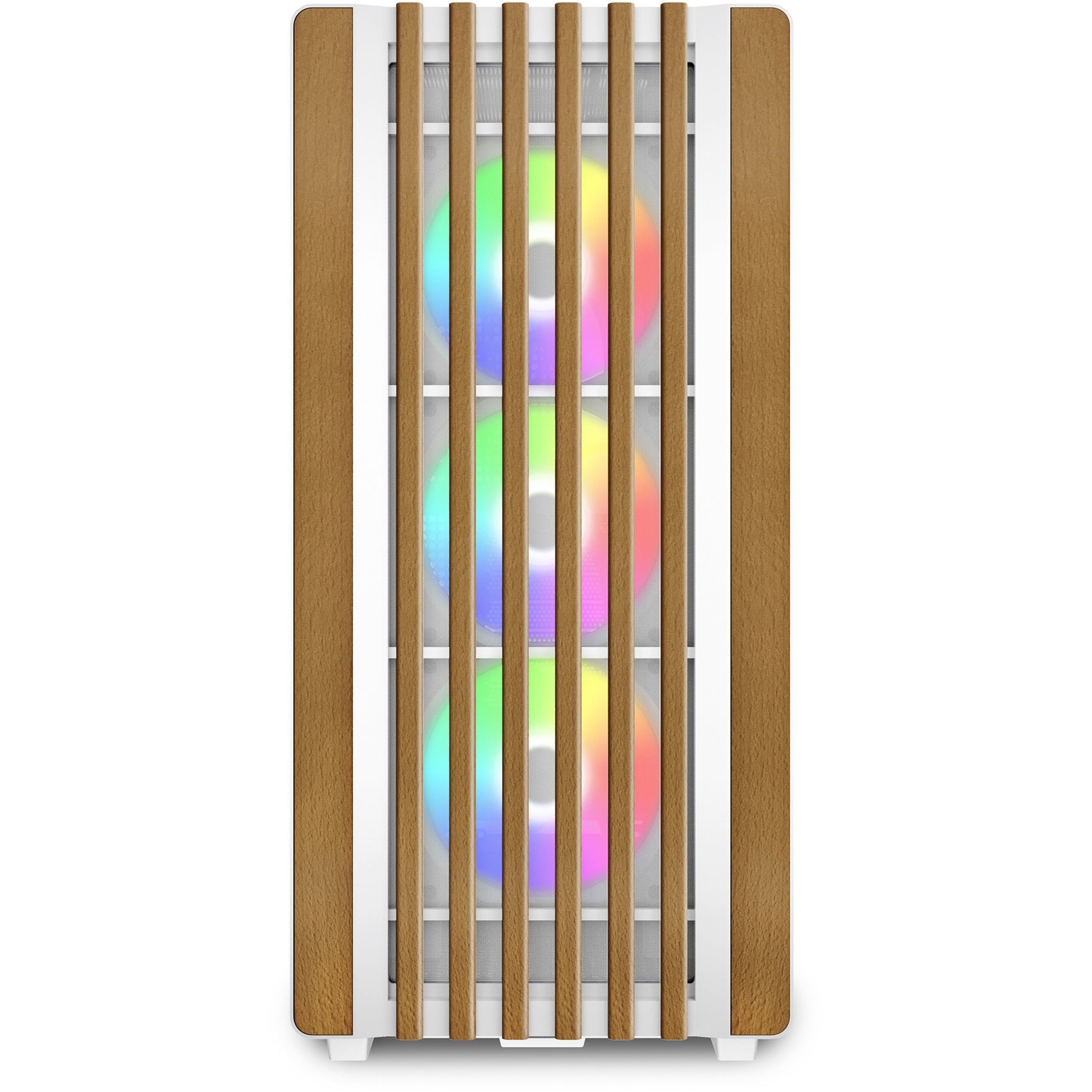 Sharkoon rebel c70g rgb midi tower behuizing (wit houtkleur | 2x usb-a | 1x usb-c | rgb | tempered glass)