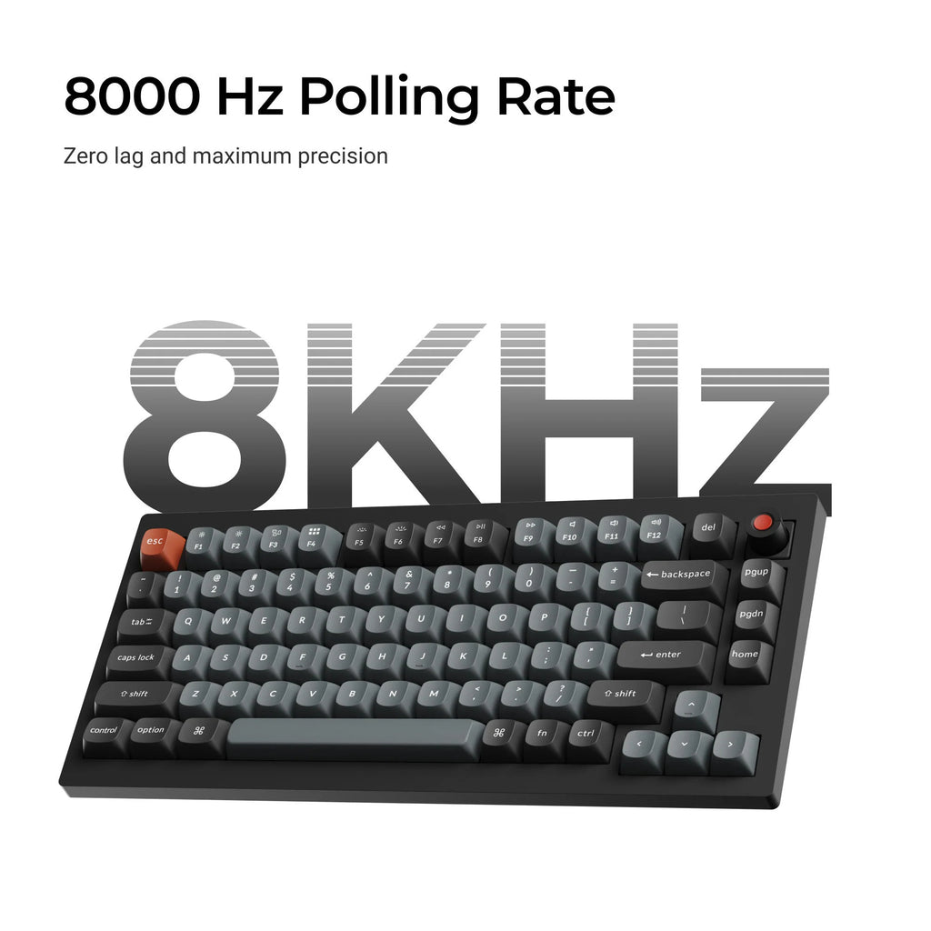 Keychron v1w-d4 8k qmk wired custom mechanical keyboard (zwart, us lay-out (qwerty), super banana, 75%, rgb leds, double-shot pbt, hot swap, 8k, knop)