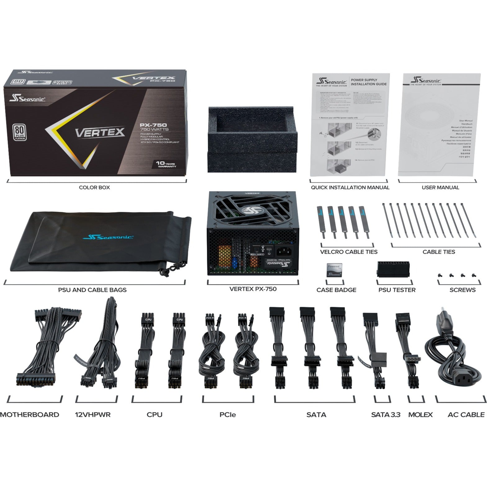 Seasonic vertex px-750, modulaire 750 watt voeding (zwart, 2x pcie)