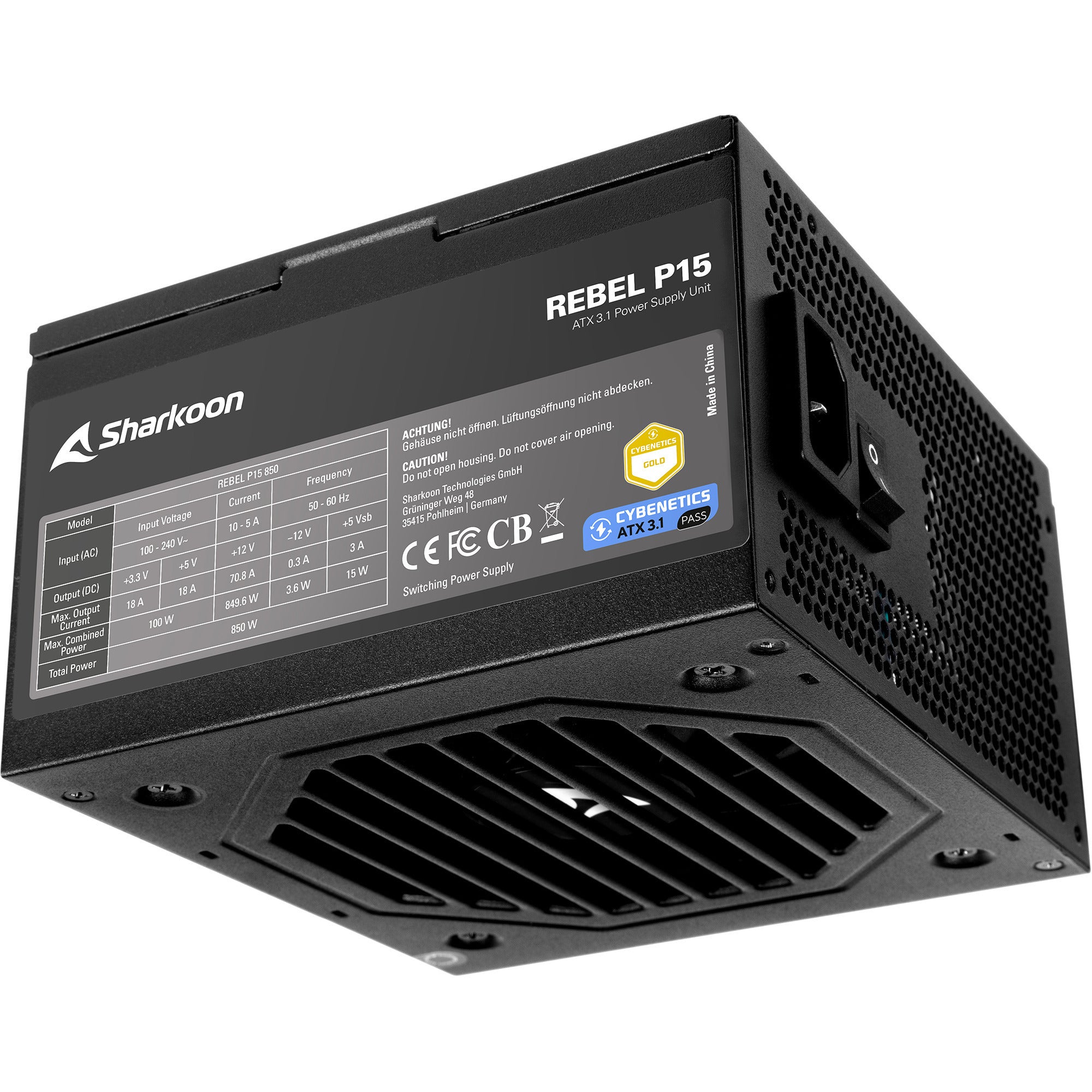 Sharkoon rebel p15 850 watt voeding (zwart, 1x 12v-2x6, 4x pcie)