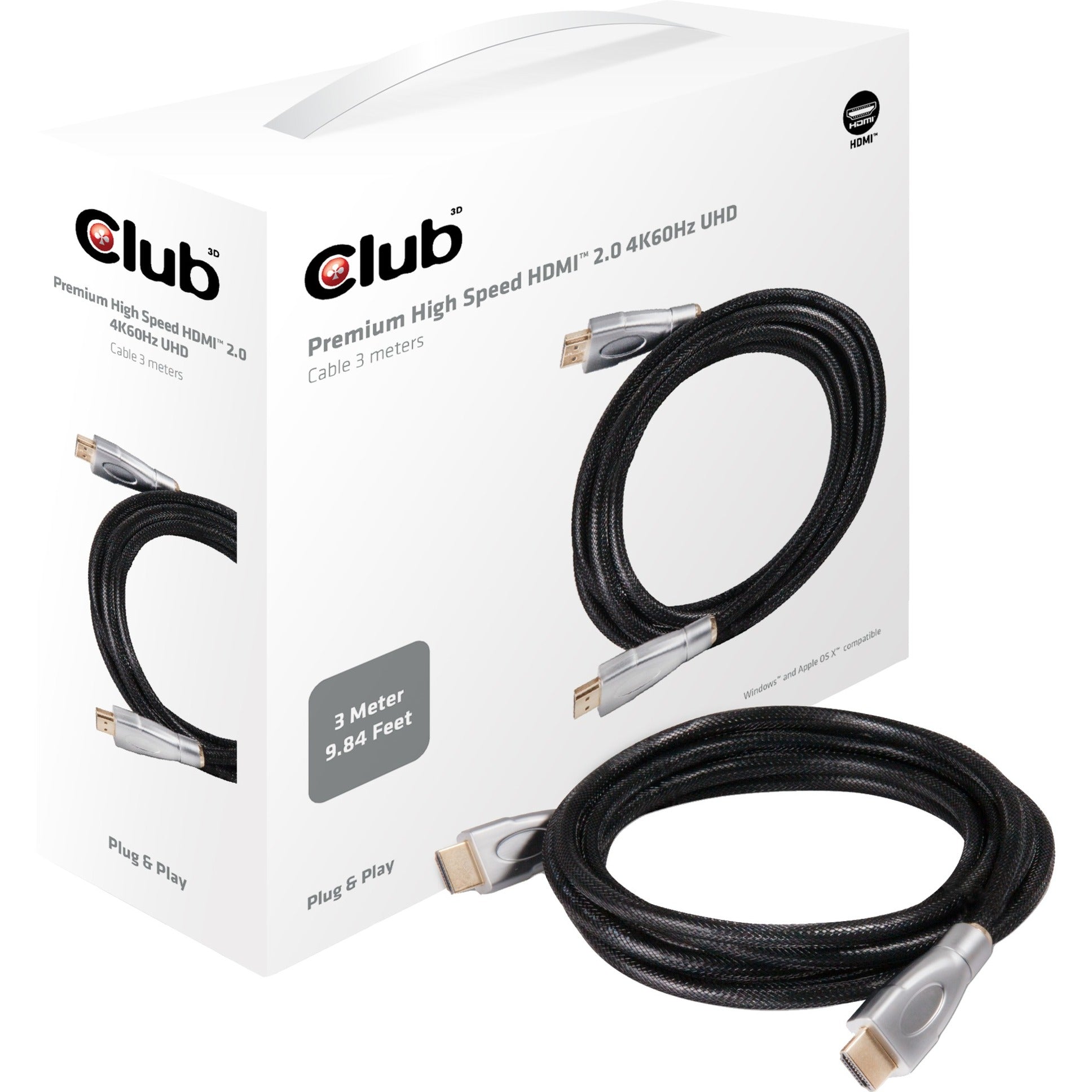 Club 3d hdmi 2.0 premium uhd kabel (3 meter)