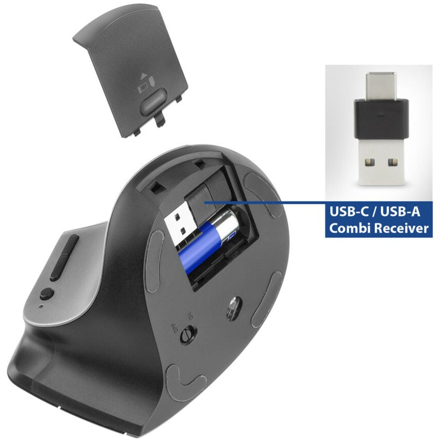 Act connectivity draadloze ergonomische muis met bluetooth en usb-c usb-a (zilver zwart, 1000 - 2400 dpi)