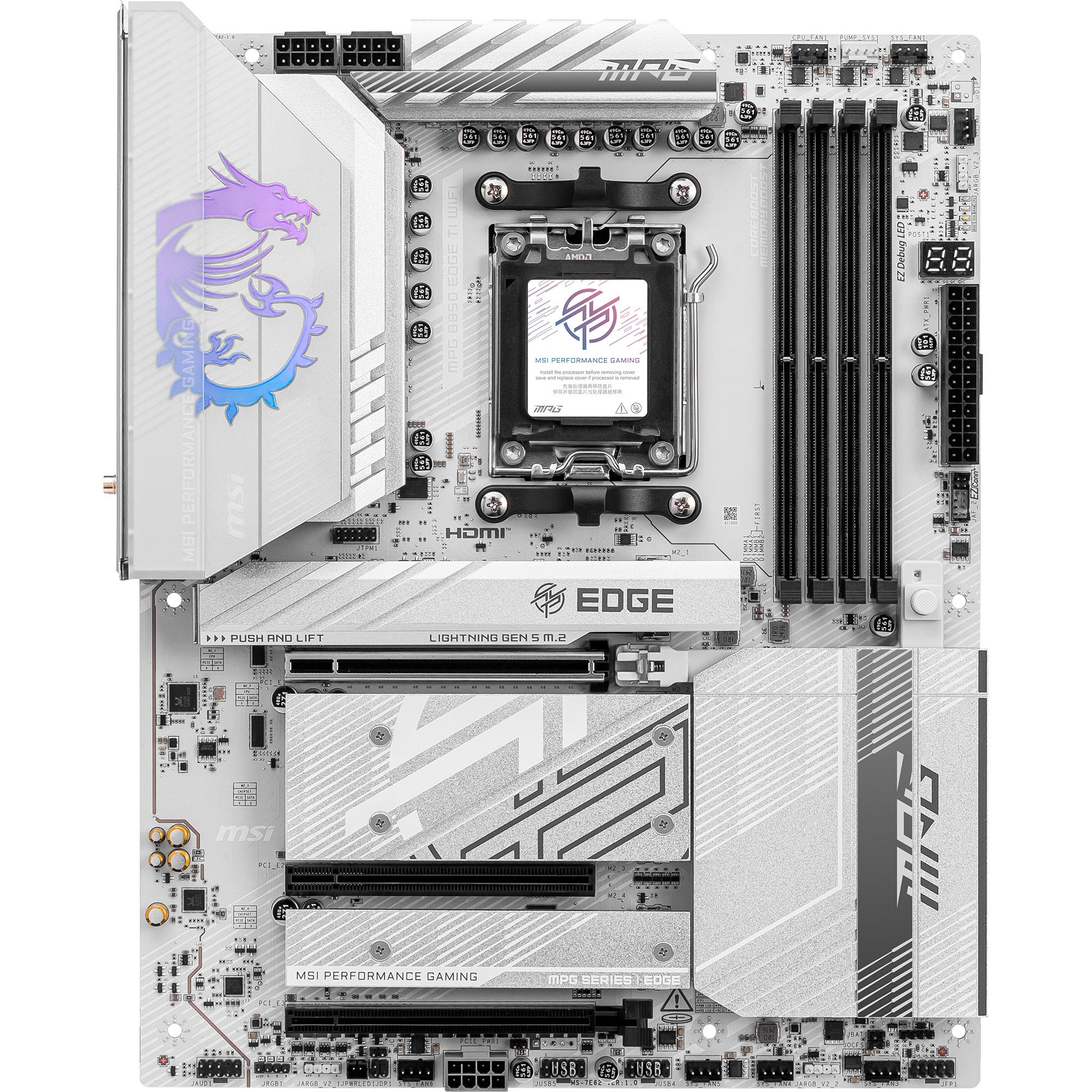 Msi mpg b850 edge ti wifi socket am5 moederbord (raid, 5gb-lan, wi-fi 7, bt, sound, atx)