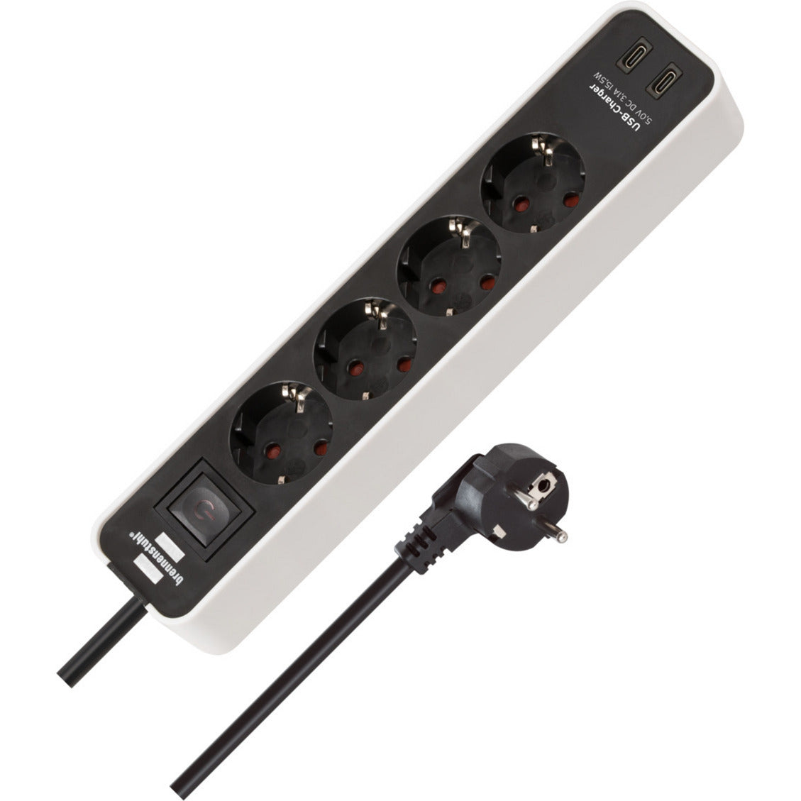 Brennenstuhl ecolor 4-voudige stekkerdoos met 2 usb-laadaansluitingen stekkerdoos (wit zwart, 2x usb-c)
