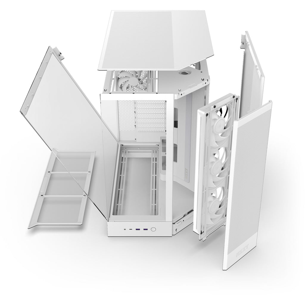 Nzxt h9 flow rgb midi tower behuizing (wit (mat) | 2x usb-a | 1x usb-c | rgb | tempered glass)