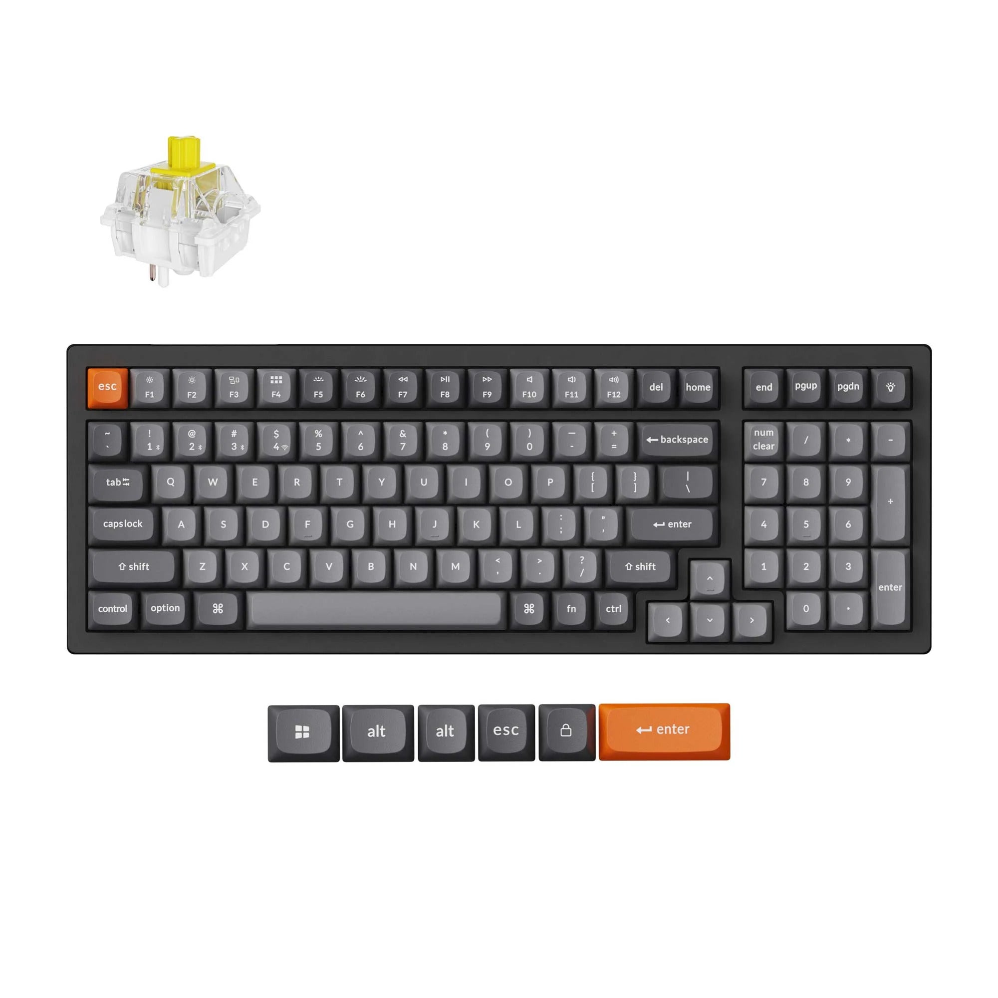 Keychron k4 max-h4, toetsenbord (zwart, us lay-out, super banana, 96%, rgb, double-shot pbt keycaps, hot swap, bluetooth usb-c 2.4 ghz)