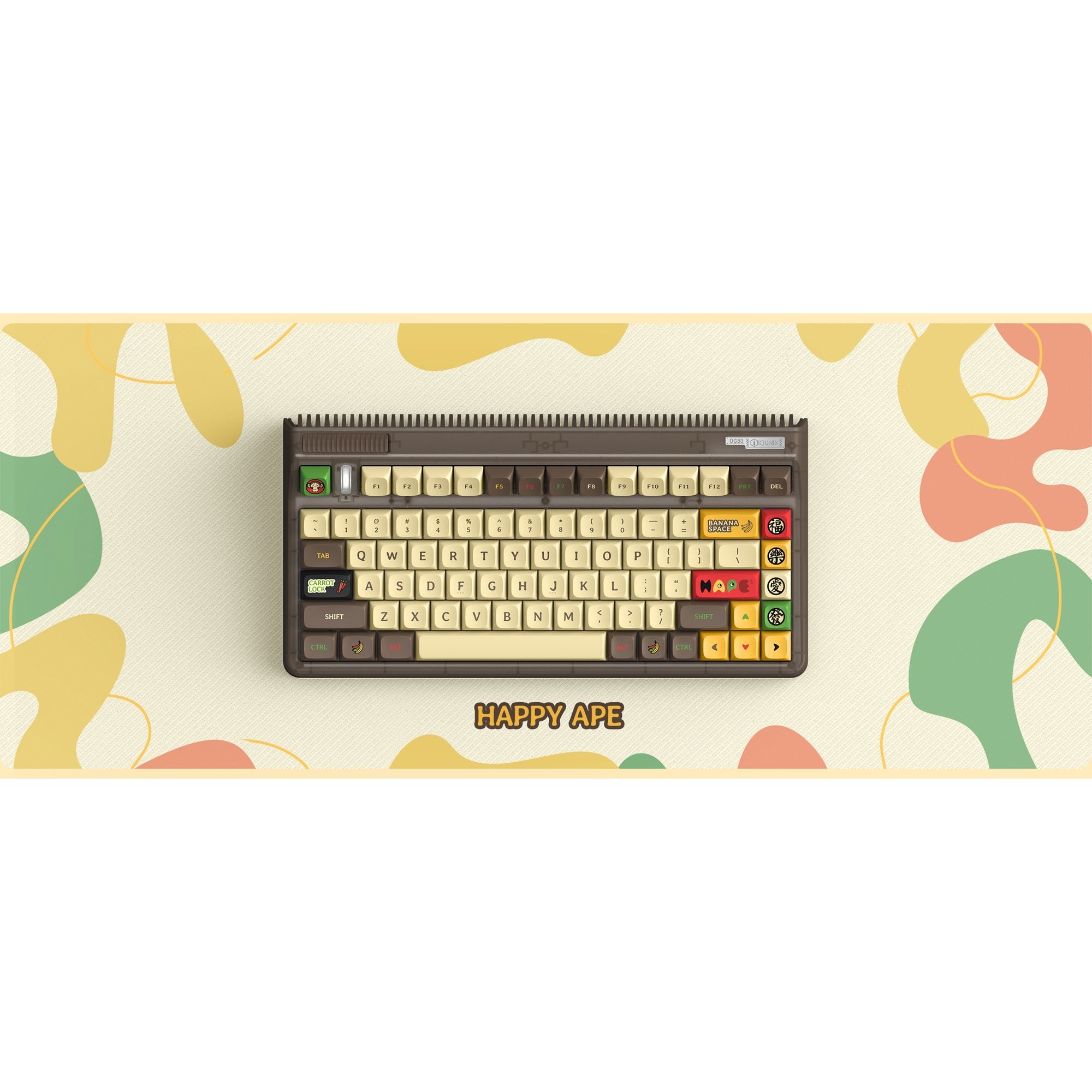 Iqunix og80 happy ape wireless mechanical keyboard (zwart, us lay-out (qwerty), iqunix moonstone, 80% (tkl), rgb leds, hot-swappable, pbt, 2.4ghz | bluetooth 5.1 | usb-c)