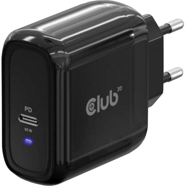 Club 3d travel charger pps 65w gan technology (zwart, 1x usb-c, usb-c, power delivery(pd) 3.0)
