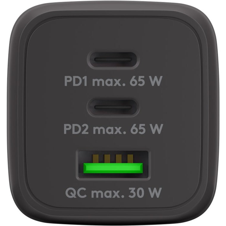 Goobay usb-c snellader nano (65 w) en usb-c textielkabel (zwart, 2x usb-c, 1x usb-a, 1 meter)
