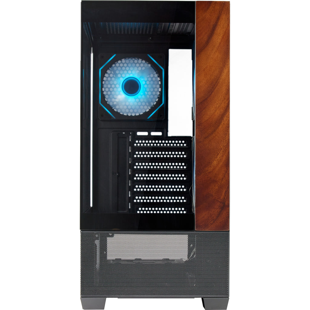 Cooler master elite 690 wood midi tower behuizing (zwart houtkleur | 2x usb-a | 1x usb-c | rgb | tempered glass)