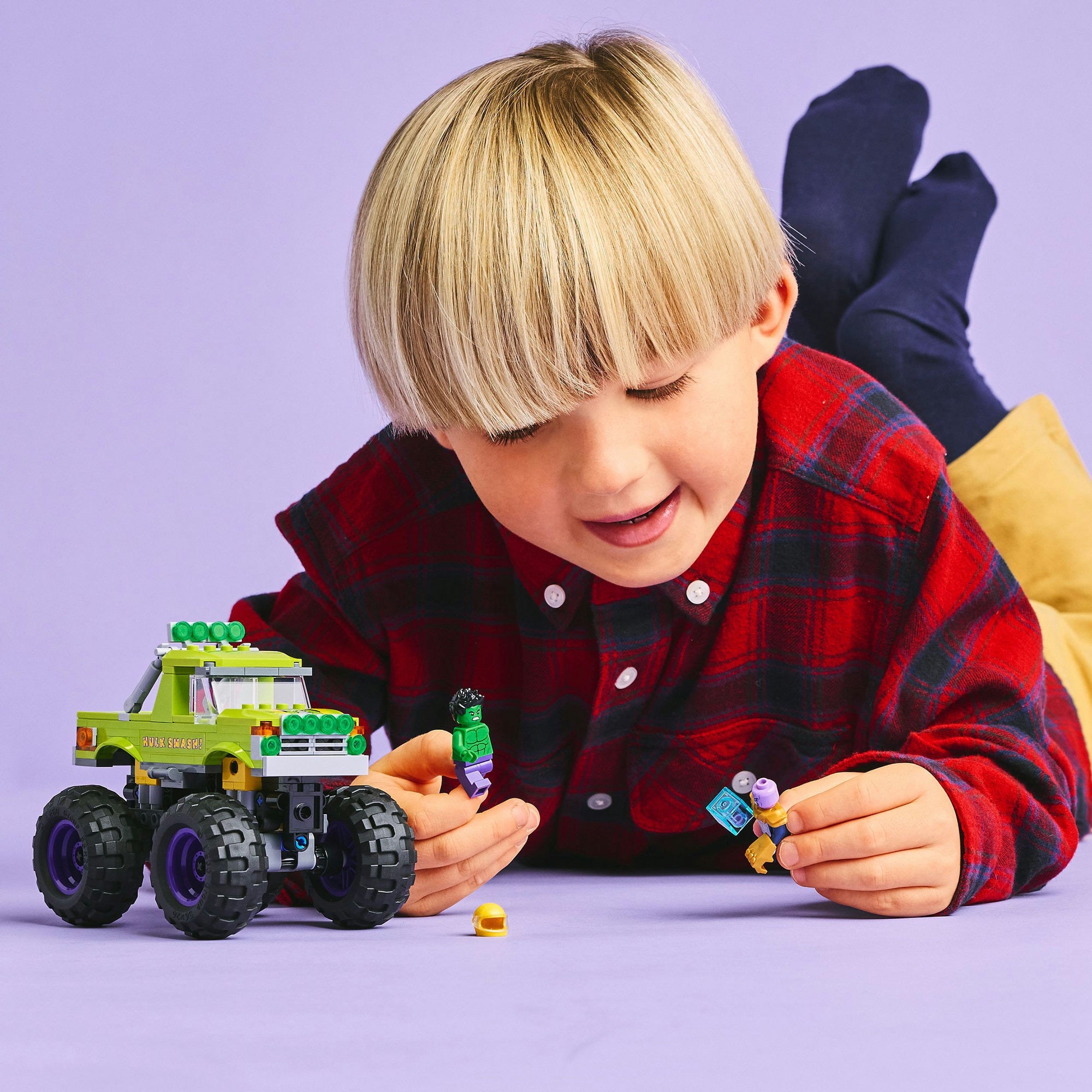 Lego marvel de hulk truck vs. thanos - superhelden speelgoed - 76312