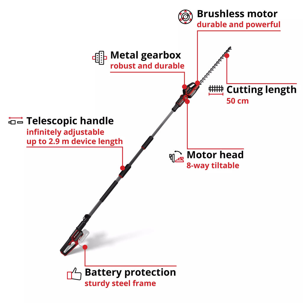 Einhell accu telescoop heggenschaar gp-hh 18 50 li t bl-solo (rood zwart, accu en oplader niet inbegrepen)