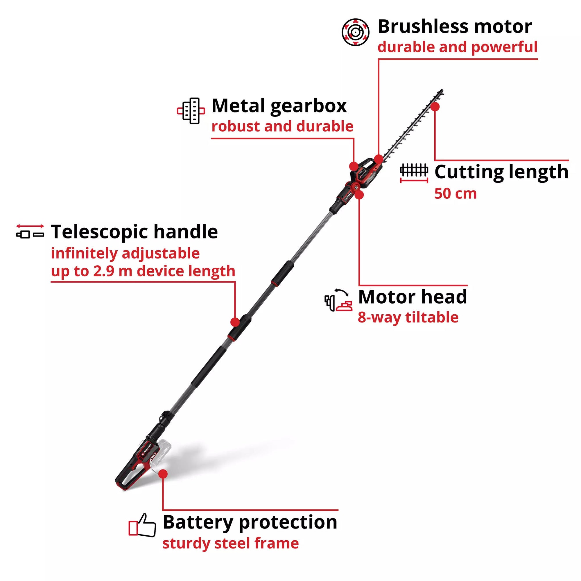Einhell accu telescoop heggenschaar gp-hh 18 50 li t bl-solo (rood zwart, accu en oplader niet inbegrepen)