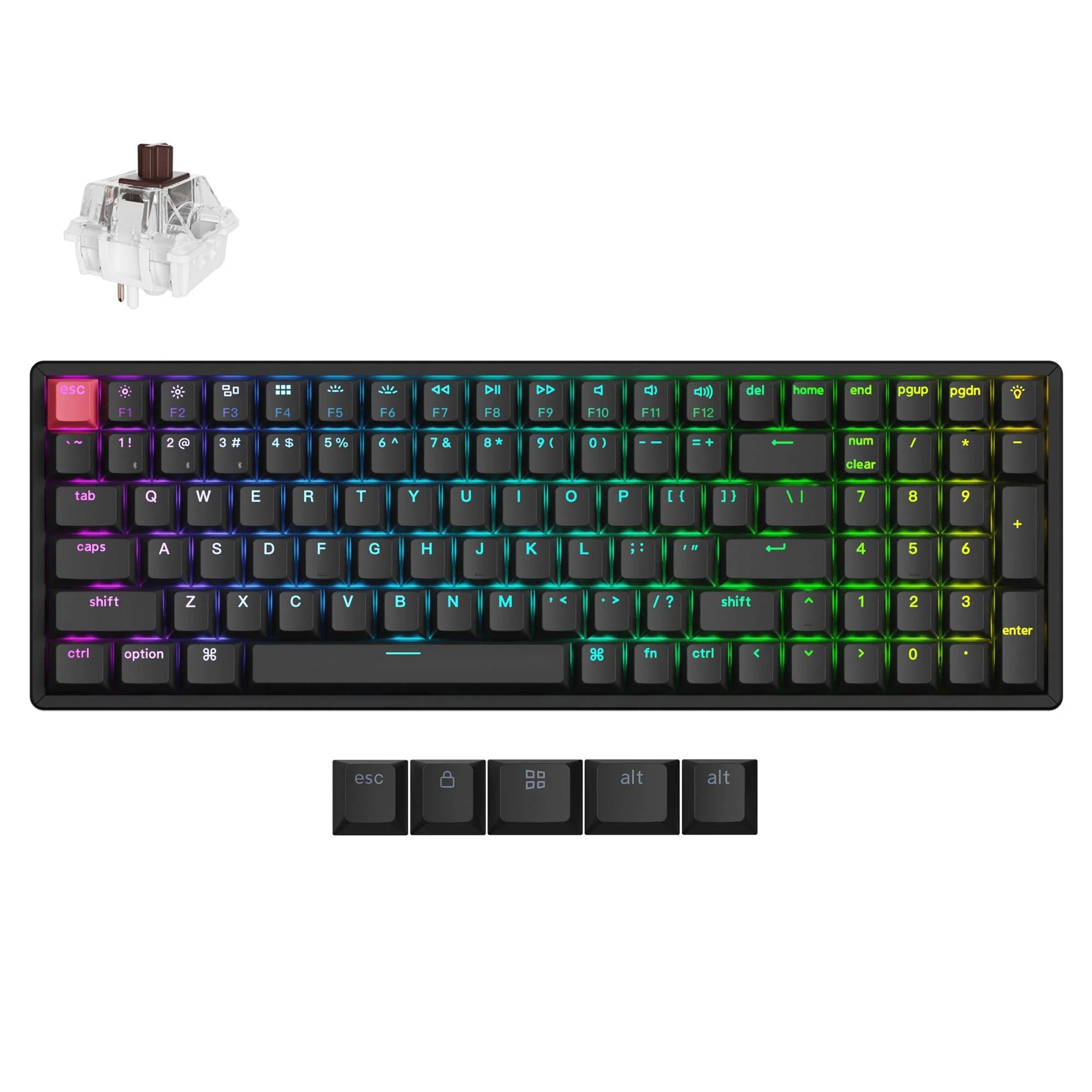 Keychron k4x-c3 rgb mechanisch toetsenbord (zwart, us lay-out (qwerty), super brown, 96%, rgb, cherry double-shot pbt keycaps, bluetooth | usb-c)