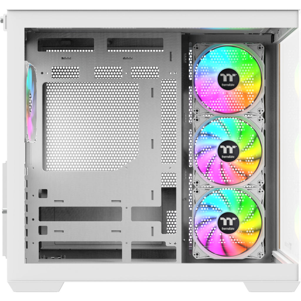 Thermaltake view 380 ws argb snow midi tower behuizing (wit houtkleur | 2x usb-a | 1x usb-c | rgb | tempered glass)