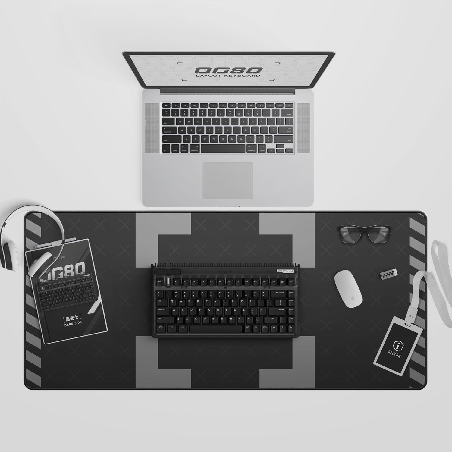 Iqunix og80 dark side wireless mechanical keyboard (zwart, us lay-out (qwerty), cherry mx brown, 80% (tkl), rgb leds, hot-swappable, pbt, 2.4ghz | bluetooth 5.1 | usb-c)