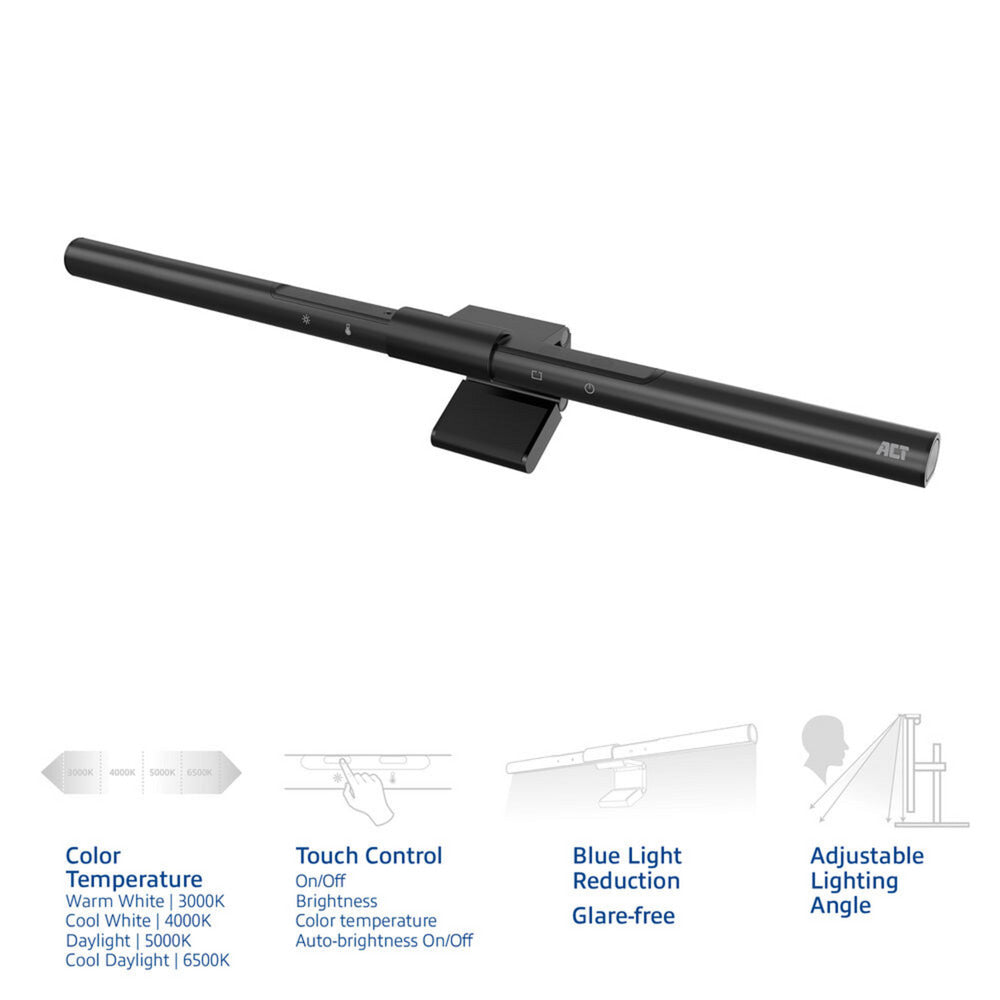 Act connectivity dimbare monitor led lichtbalk led bar (zwart, usb-voeding, 3000k-6500k)