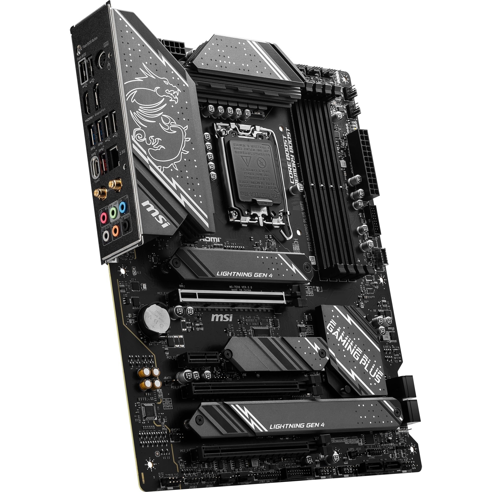 Msi z790 gaming plus wifi socket 1700 moederbord (grijs zwart, raid, 2.5 gb-lan, wi-fi 6e, bt, sound, atx)