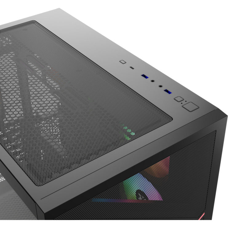 Xyz pc gear qubex midi tower behuizing (zwart | 2x usb-a | 1x usb-c | tempered glass)