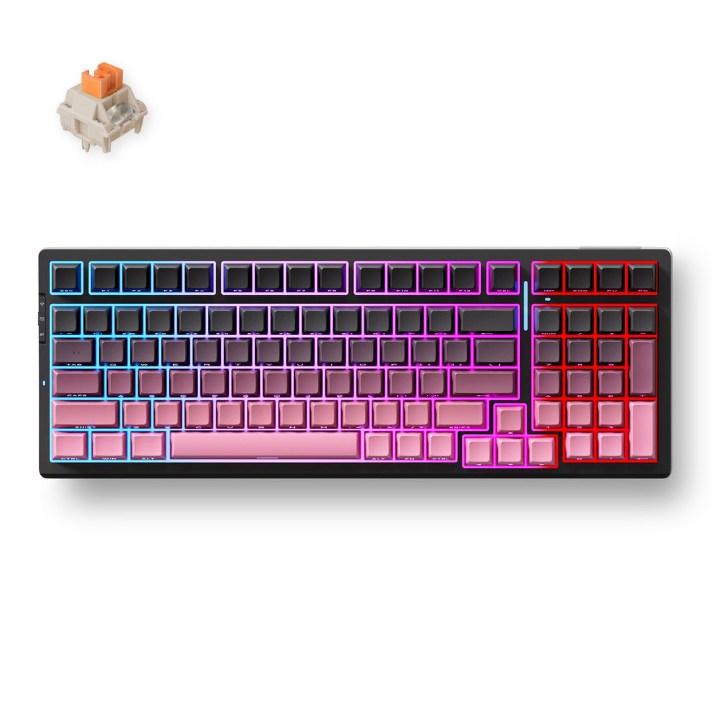 Mchose g98 pro black pink flame orange wireless tri-mode custom mechanical rgb gaming toetsenbord (zwart, us lay-out (qwerty), ttc flame orange, rgb, hot swap, side engraved pbt, draadloos | bluetooth | usb-c)