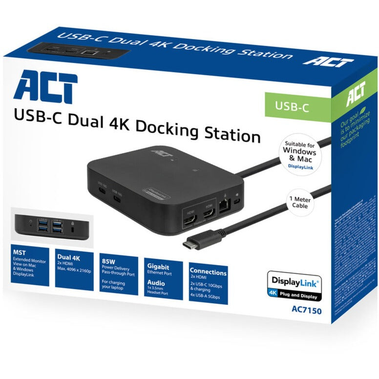 Act connectivity usb-c docking station ac7150 (zwart)