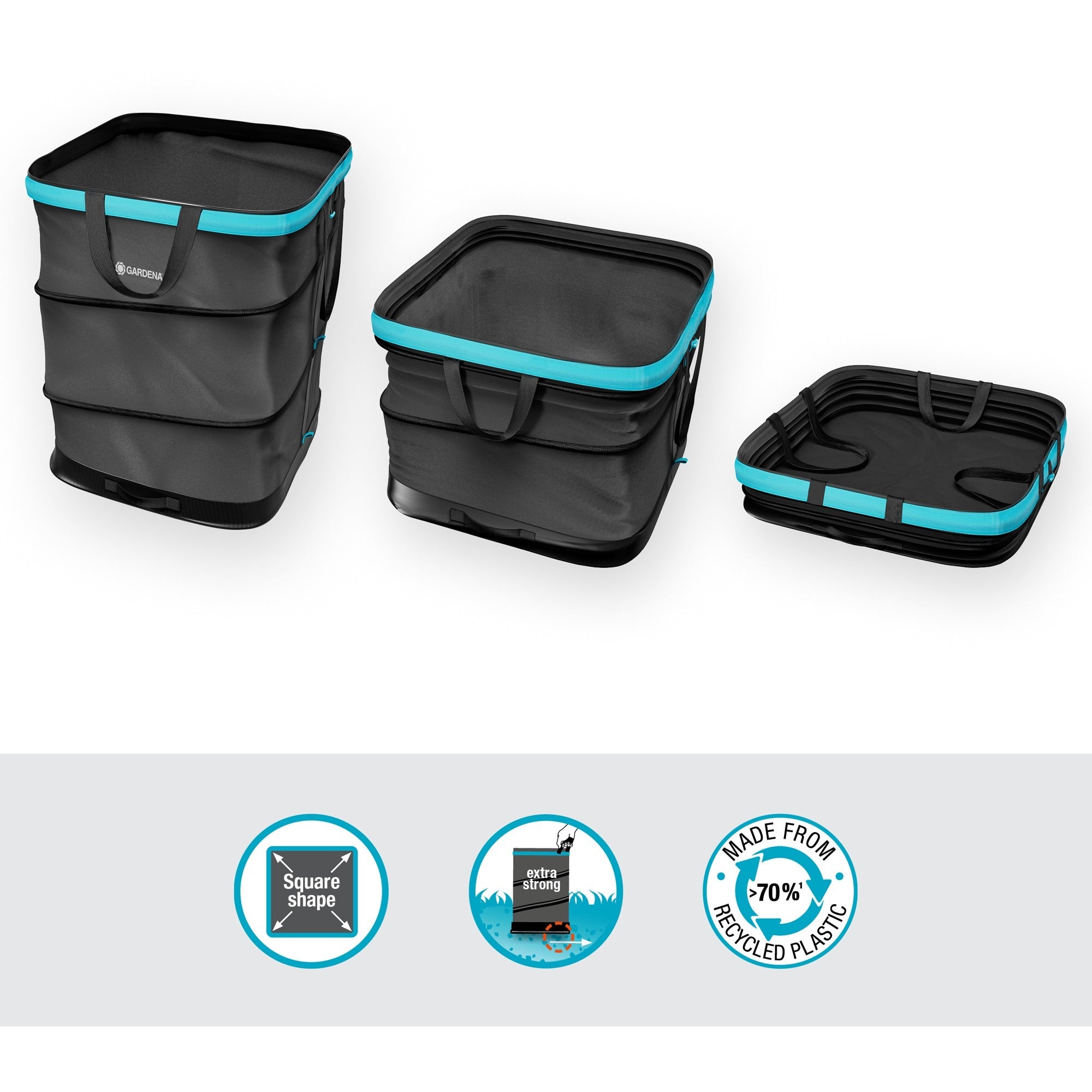 Gardena tuinafvalzak pop-up rechthoekig, maat m (zwart turquoise, tot 130 liter)