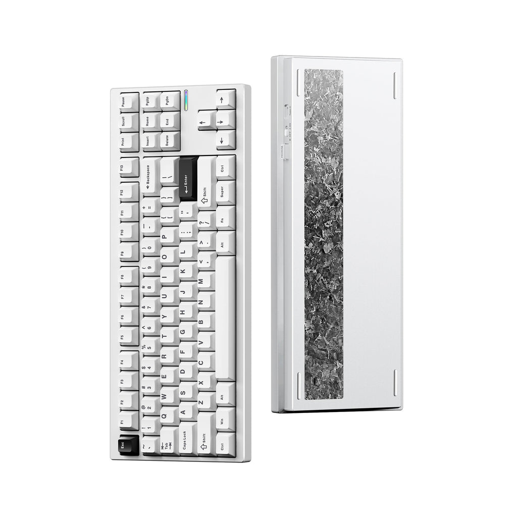Mchose gx87 ultra: white electrophoresis vintage white aluminum custom mechanical, toetsenbord (wit zwart, ktt vintage white, 80% tkl, rgb, hot swap, double-shot pbt, draadloos bluetooth usb-c)