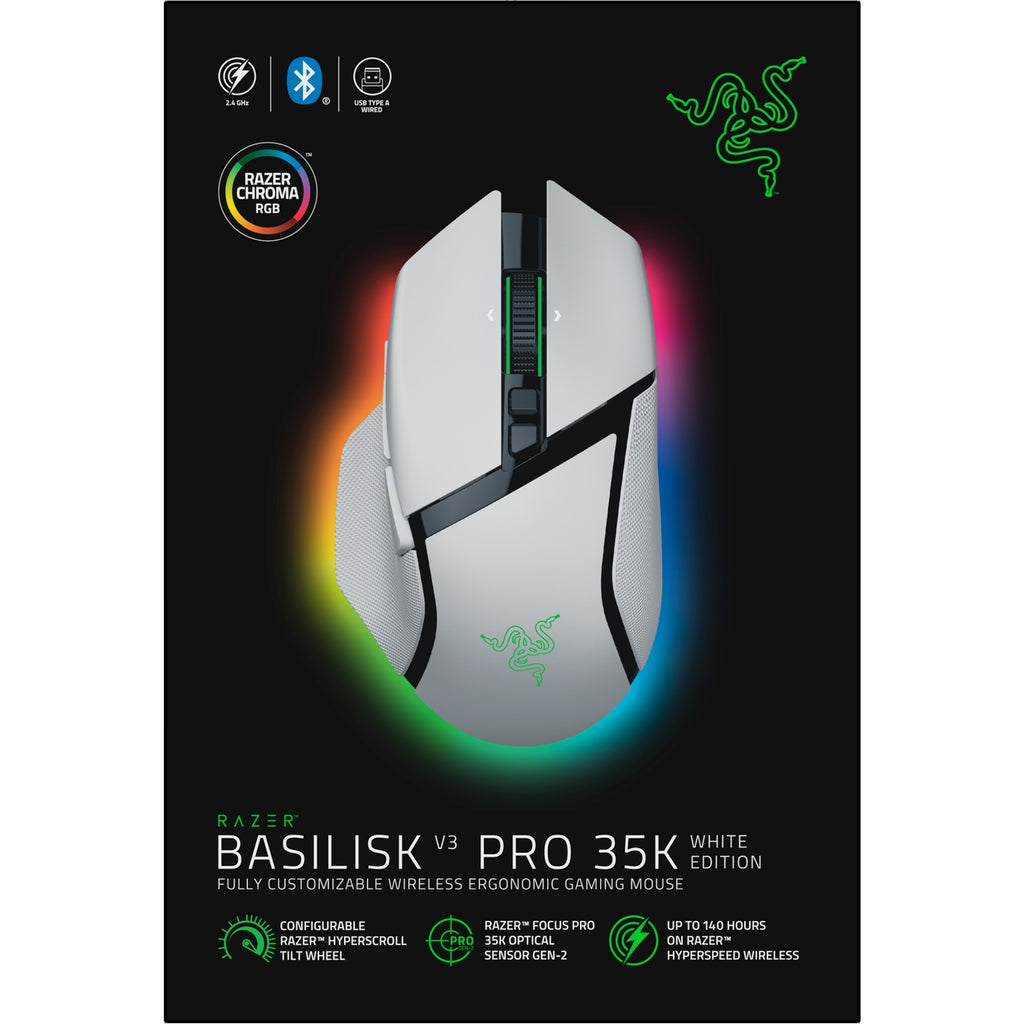 Razer basilisk v3 pro gaming muis (wit, usb bluetooth hyperspeed wireless, 30.000 dpi, chroma rgb)
