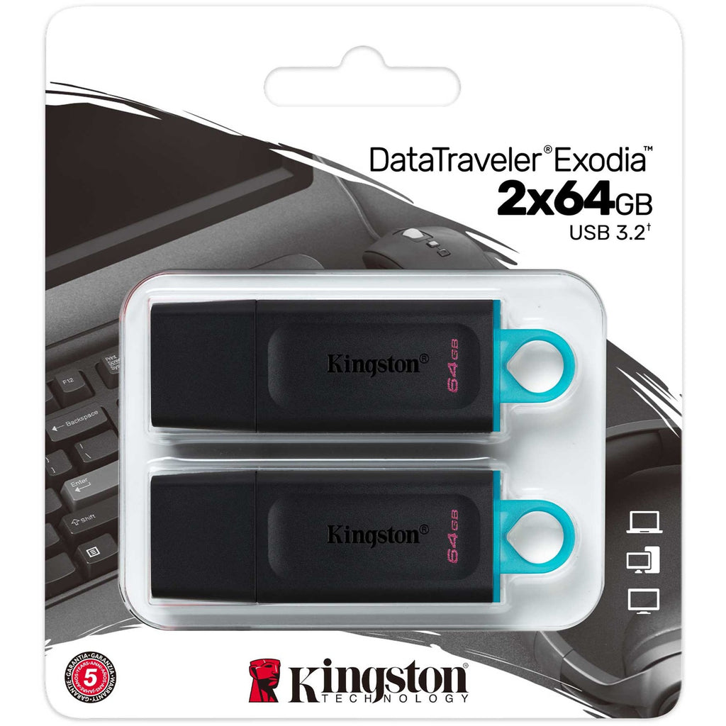 Kingston datatraveler exodia 64 gb 2 pack usb-stick (zwart turquoise, 2 stuks, dtx 64gb-2p)