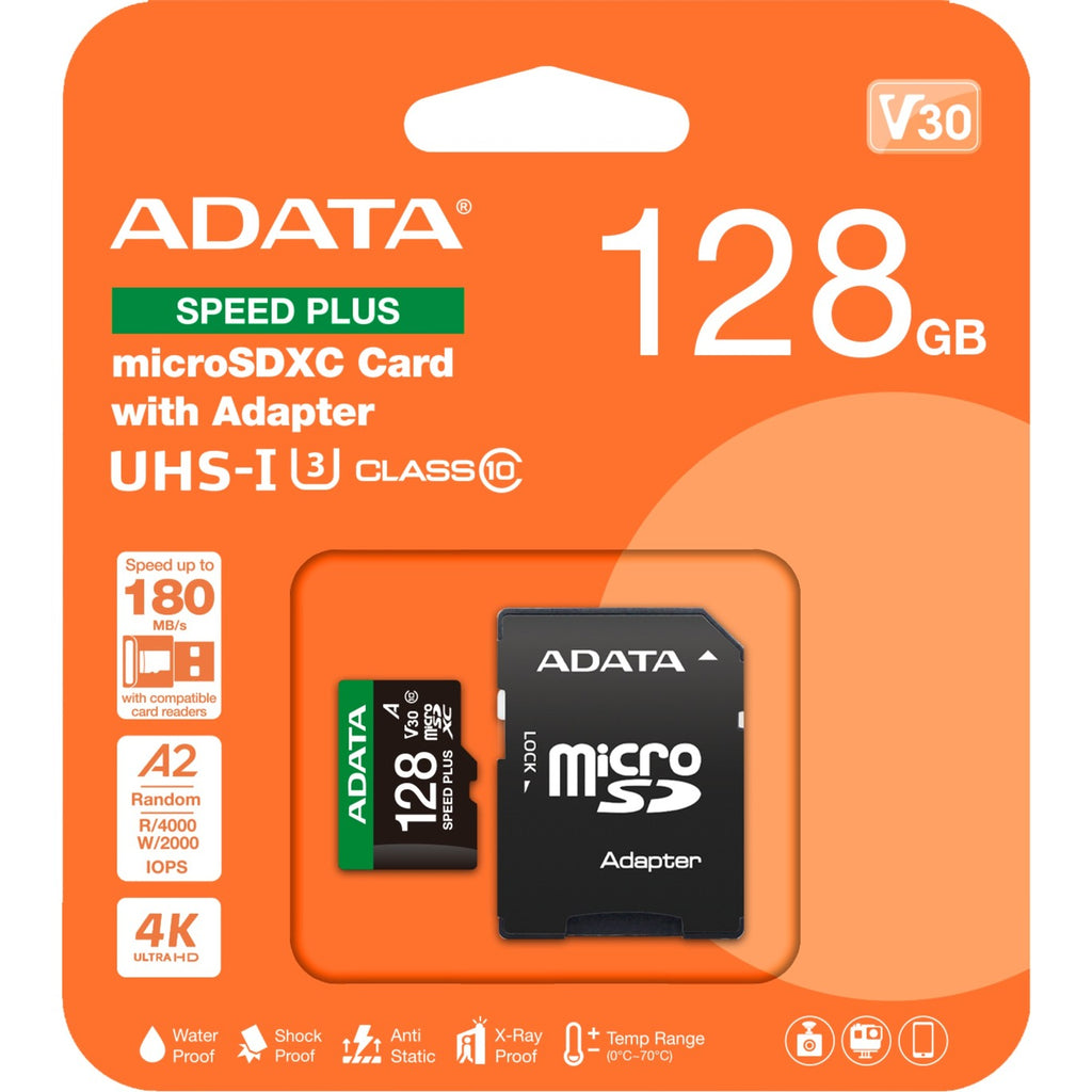 Adata speed plus microsdxc 128 gb geheugenkaart (uhs-i u3, class 10, v30, a2)