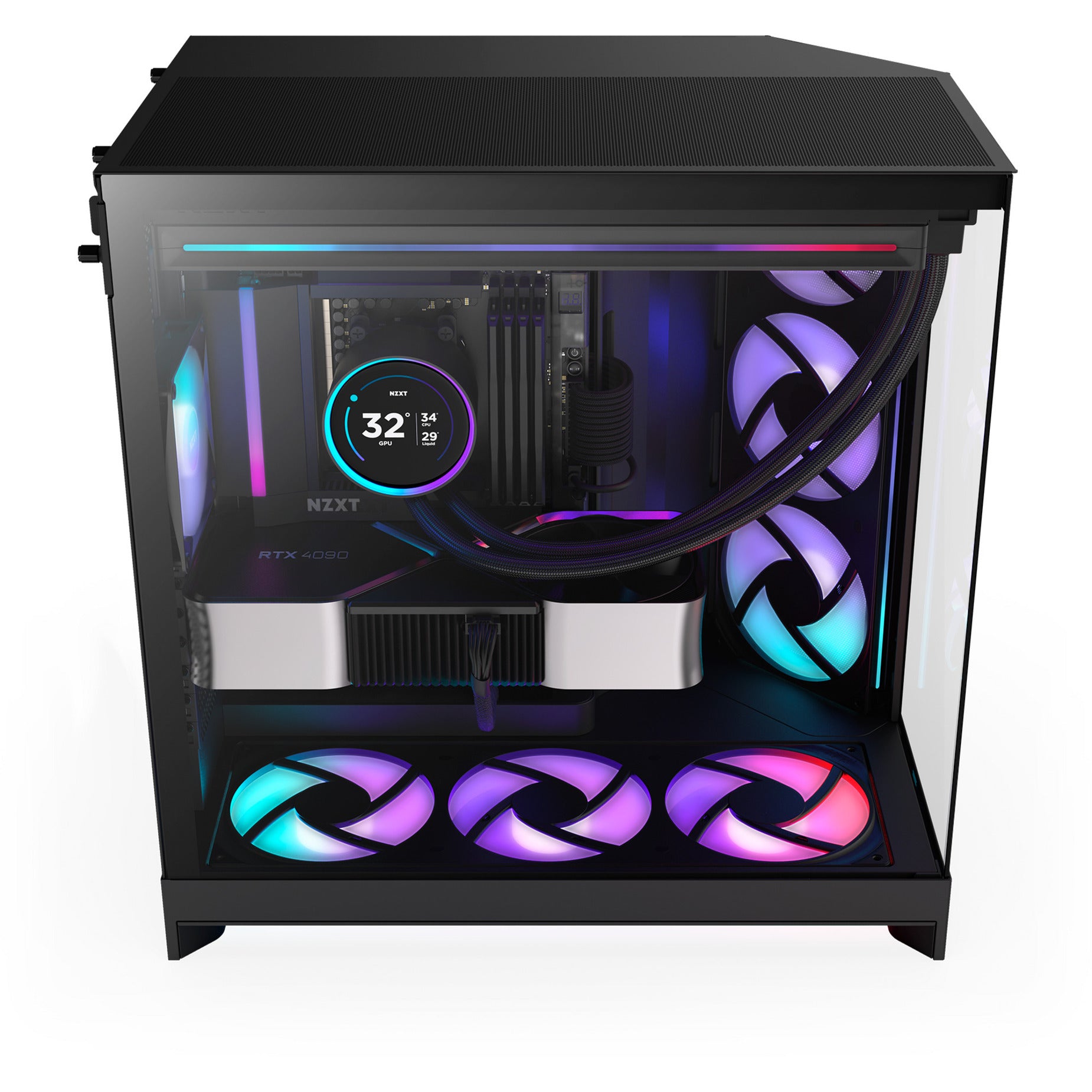 Nzxt h9 flow rgb midi tower behuizing (zwart (mat) | 2x usb-a | 1x usb-c | rgb | tempered glass)