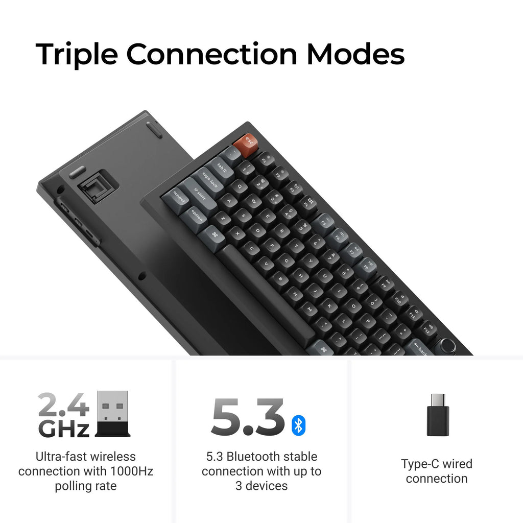 Keychron v6 ultra 8k wireless custom mechanical keyboard (zwart, us lay-out (qwerty), silk pom banana, 100%, rgb, hot swap, 2.4 ghz | bluetooth 5.3 | usb-c)