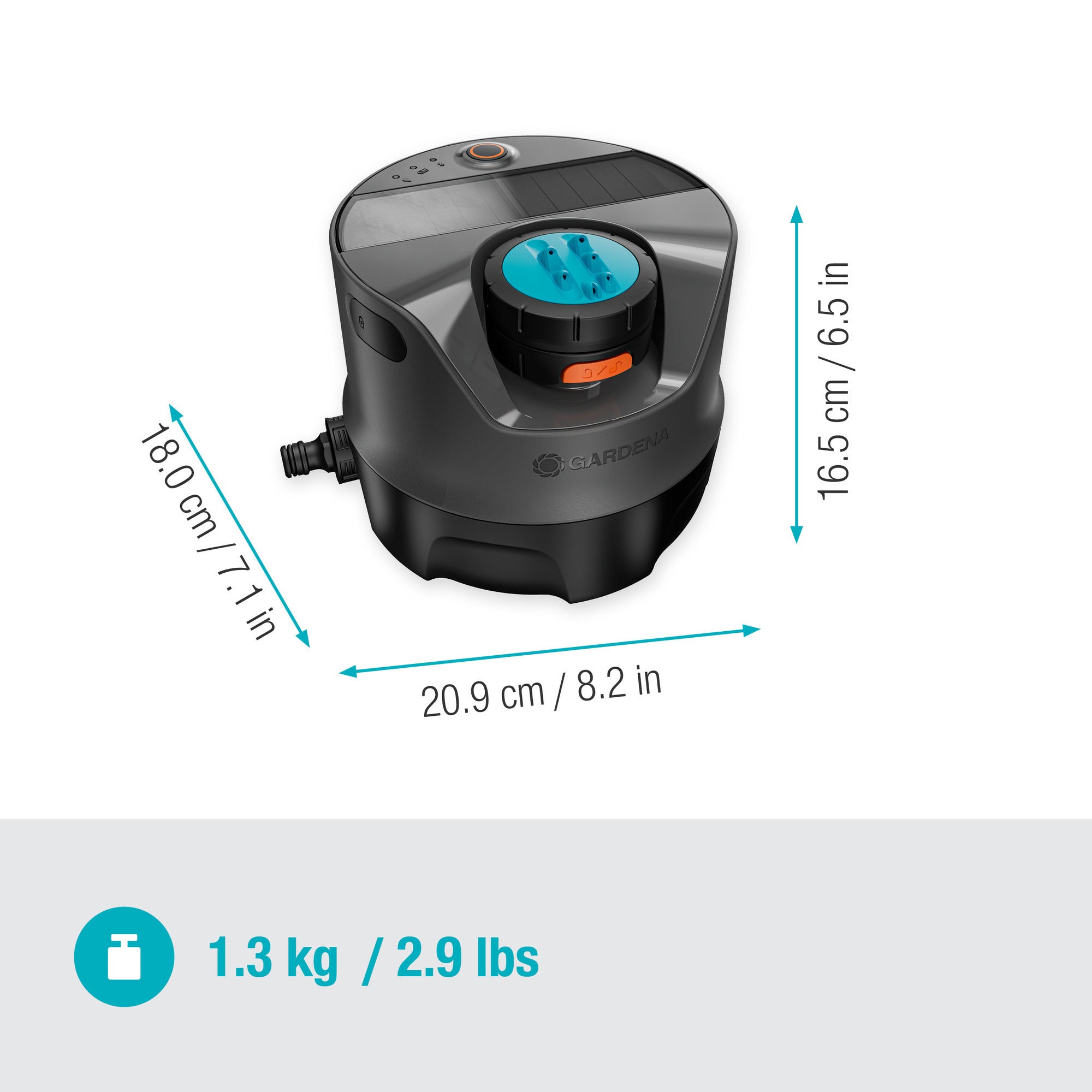 Gardena irrigatiesysteem aquaprecise op zonne-energie voor gazon sprinklersysteem (grijs turquoise, sproeioppervlak 320 m²)
