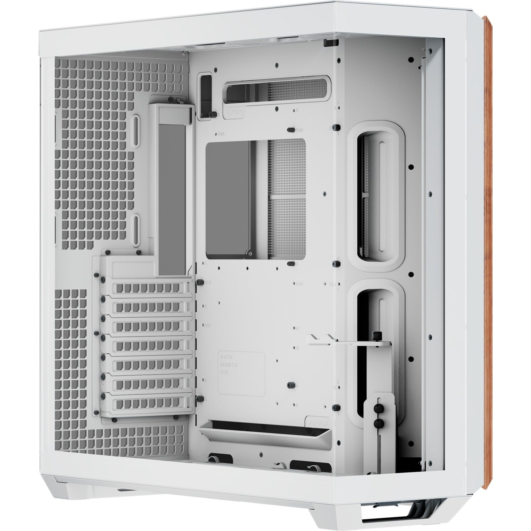Apnx v1-w-wt-v1 midi tower behuizing (wit houtkleur | 2x usb-a | 1x usb-c | window)