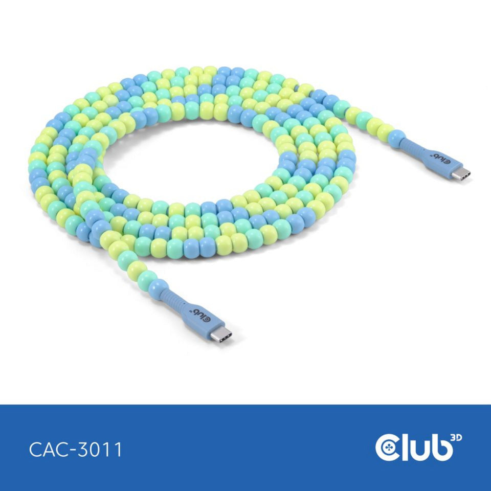 Club 3d usb-c beaded cable blue, 2 meter kabel (blauw)
